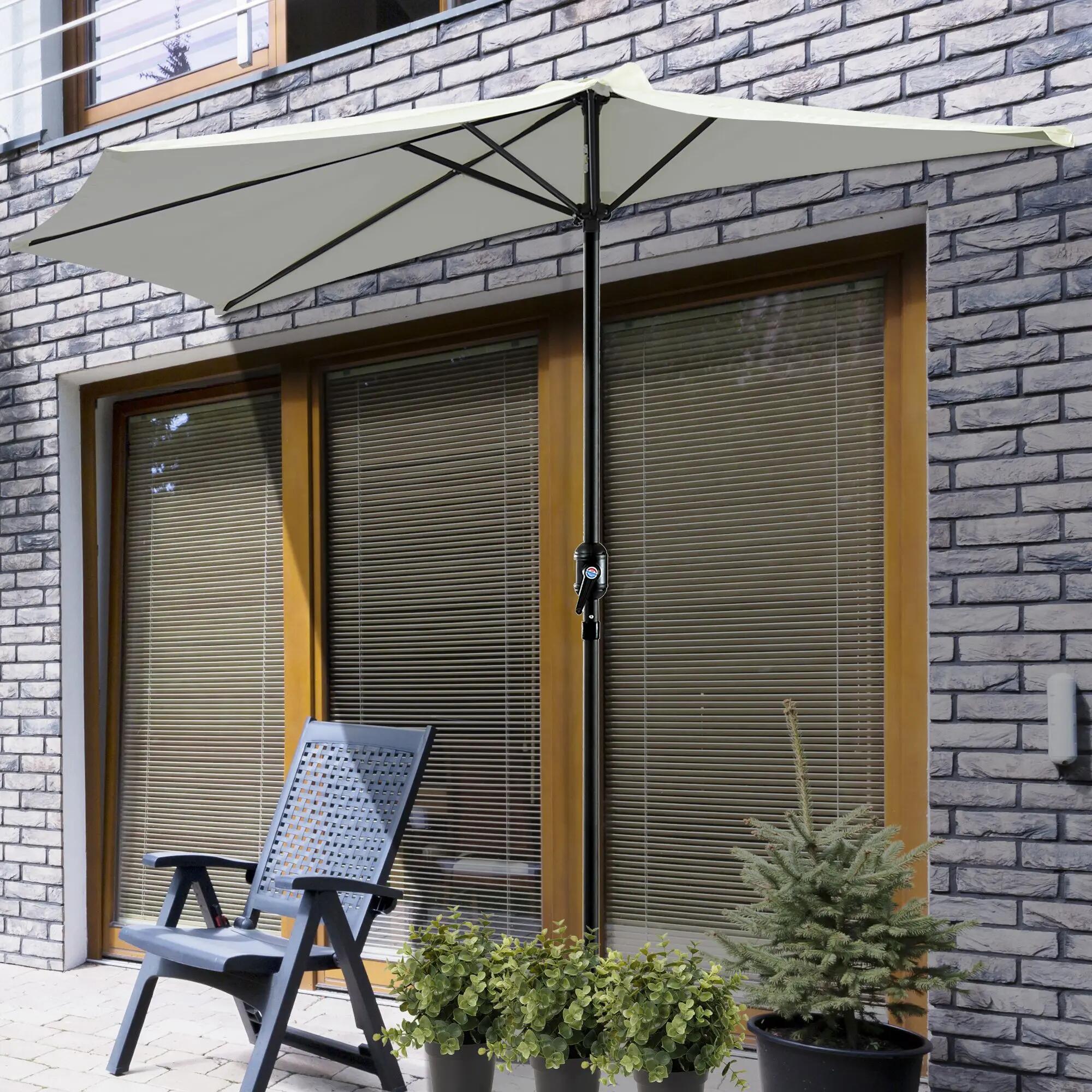 Sombrilla Outsunny Metal, Poliéster Crema 269x138x236 cm 84D-007CW 2/7