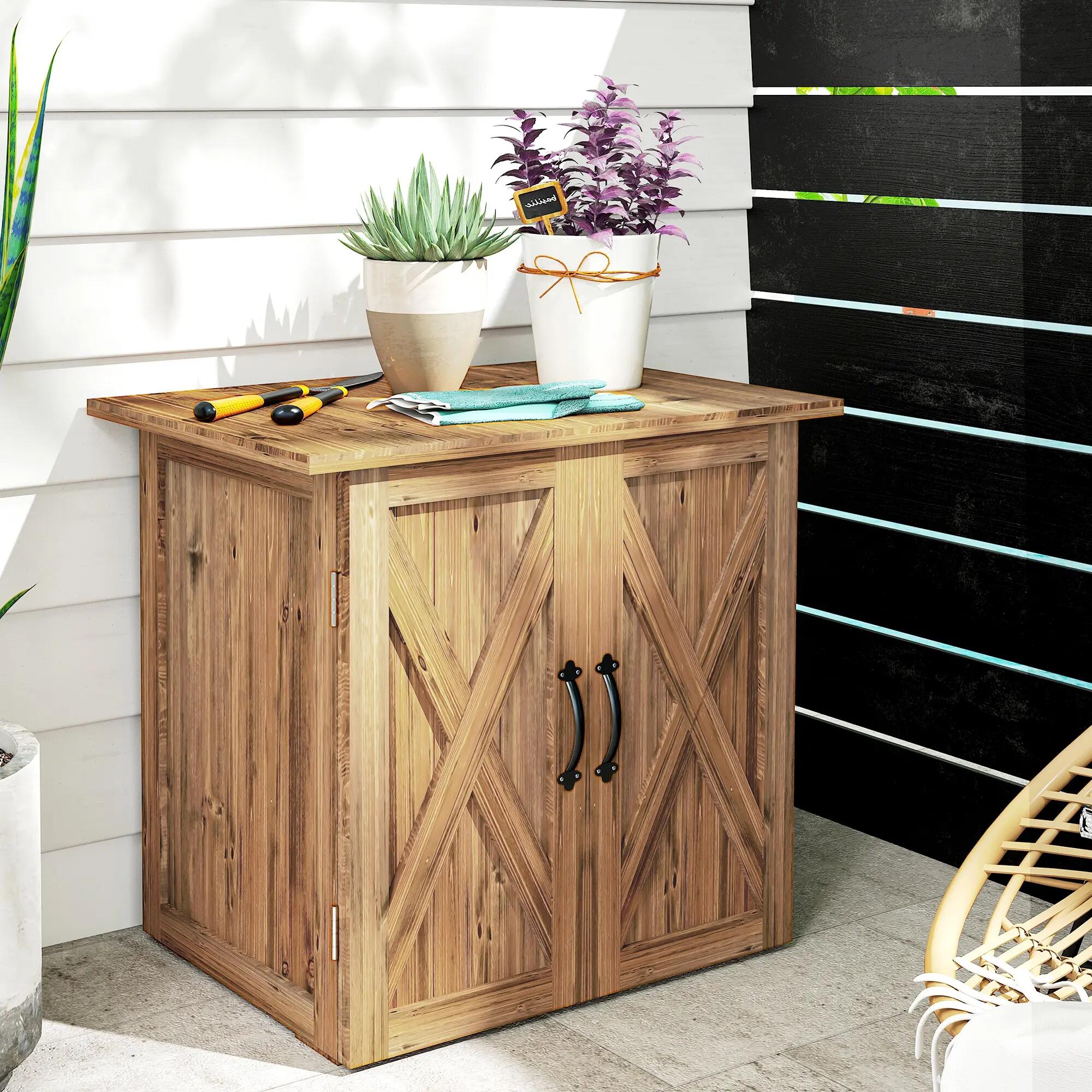 Armário de exterior 77x55x72 cm marrom Outsunny 2/7