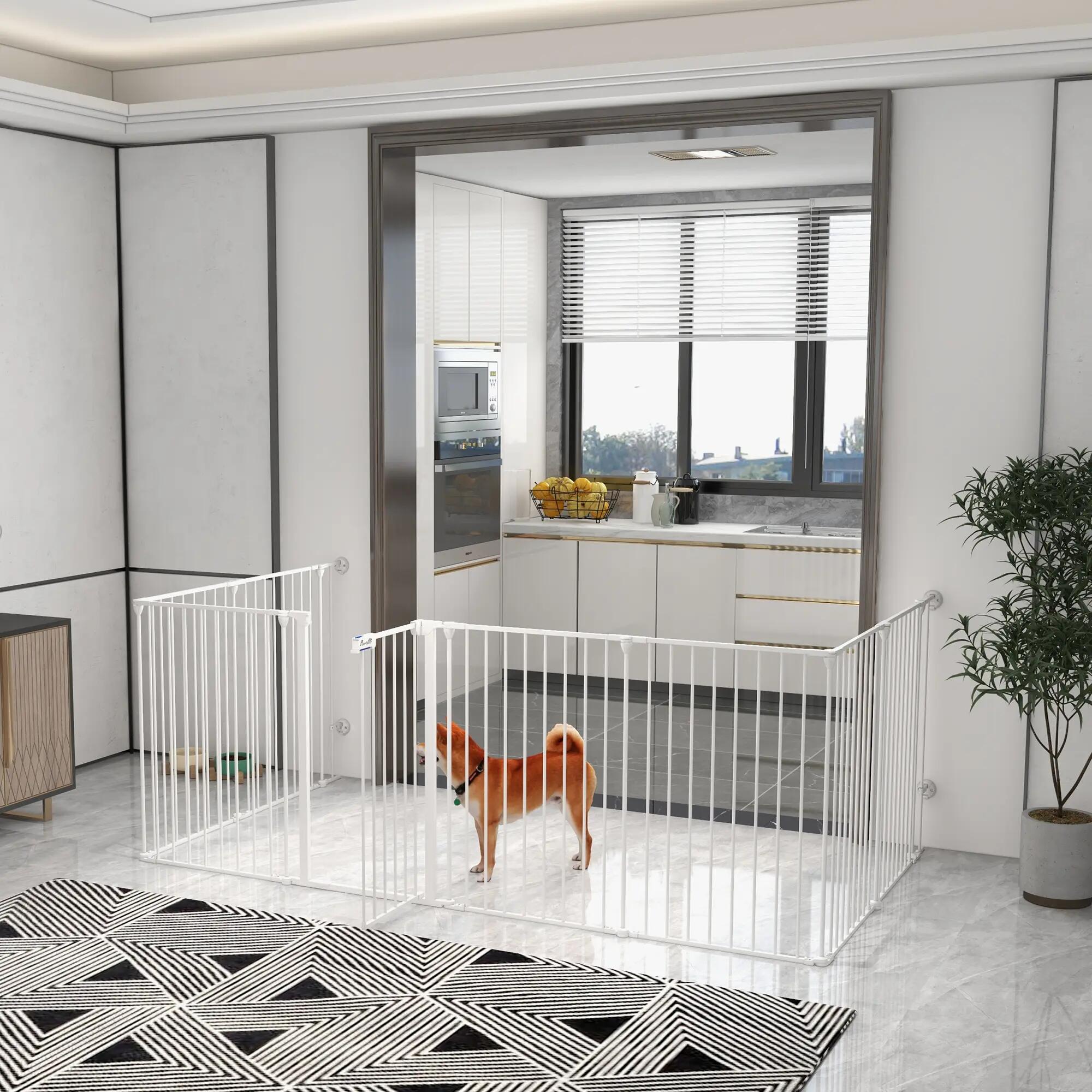 Parque para Cães PawHut 154x154x90 cm Branco 2/7