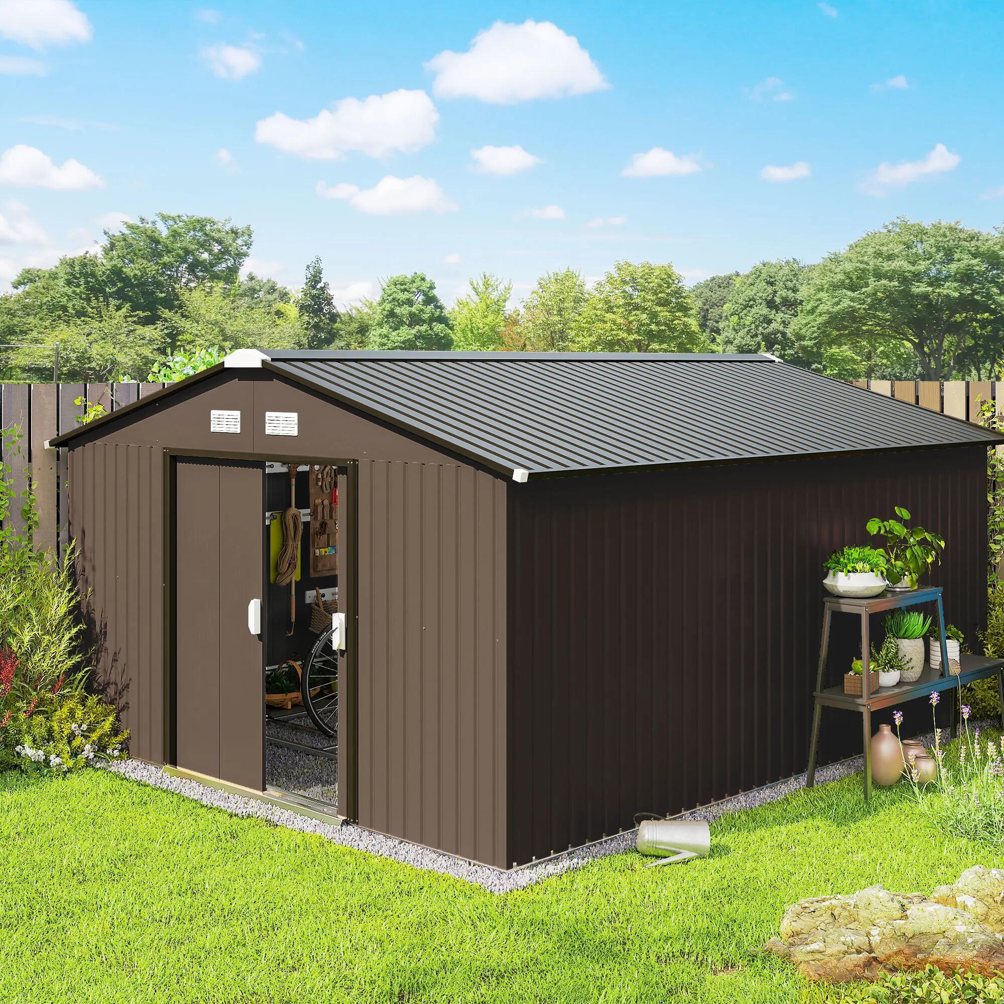 Abrigo de exterior 340x386x200 cm marrom Outsunny 2/7