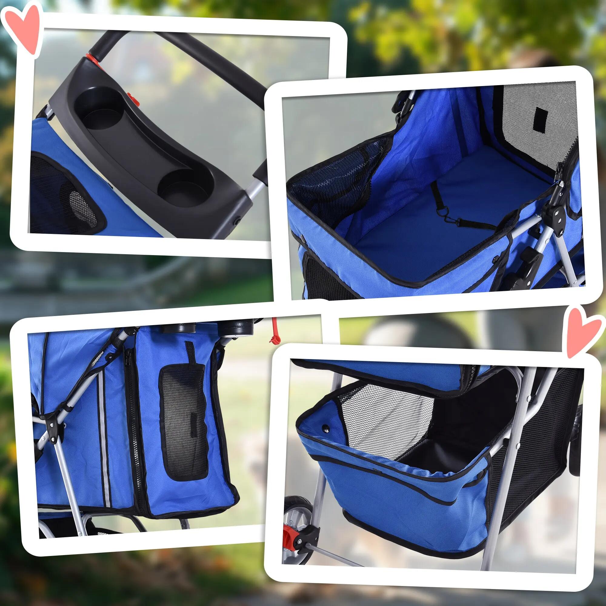Cochecito para Perro y Gato PawHut 75x45x97 cm Azul 4/6