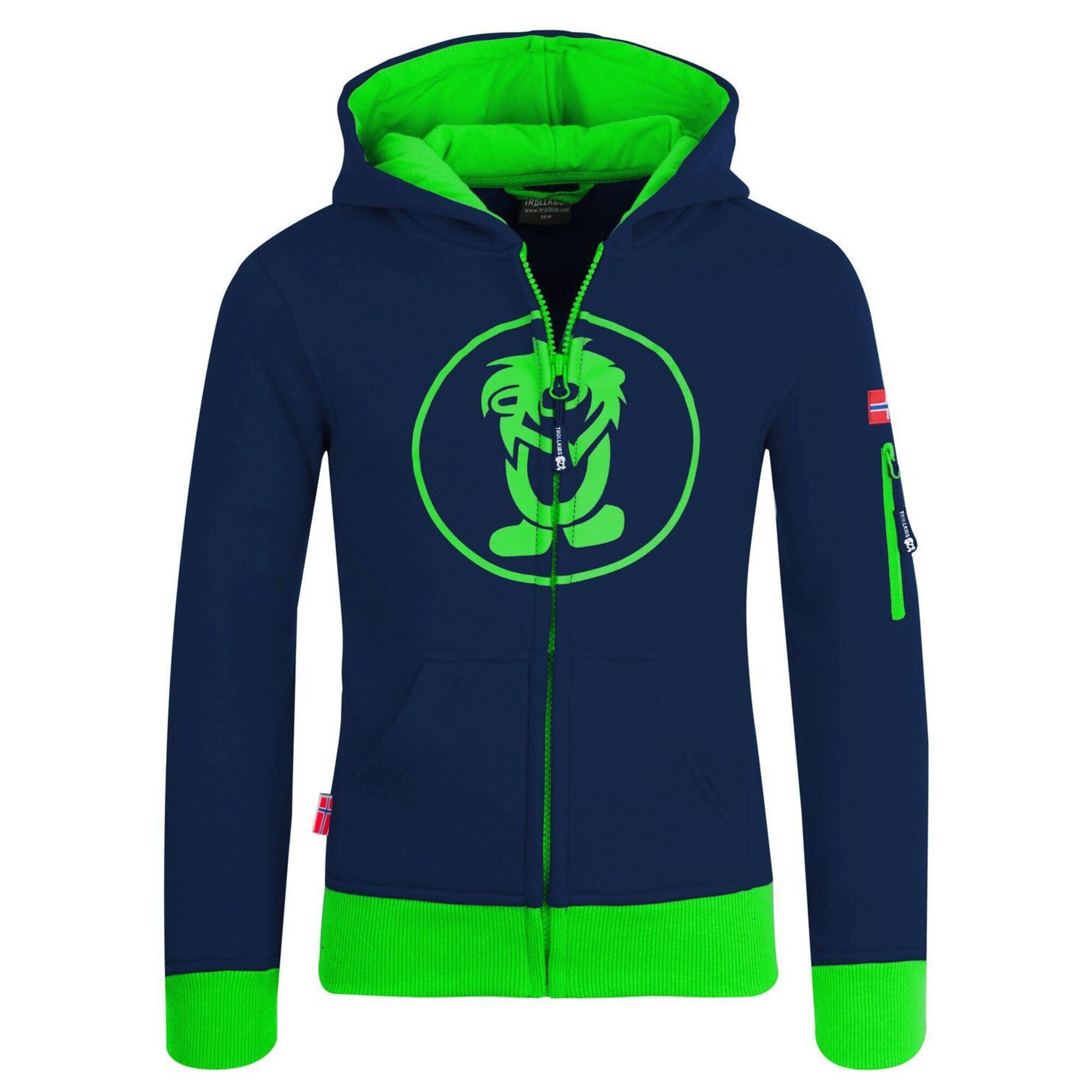 Sortland children's hoodie navy blue/green