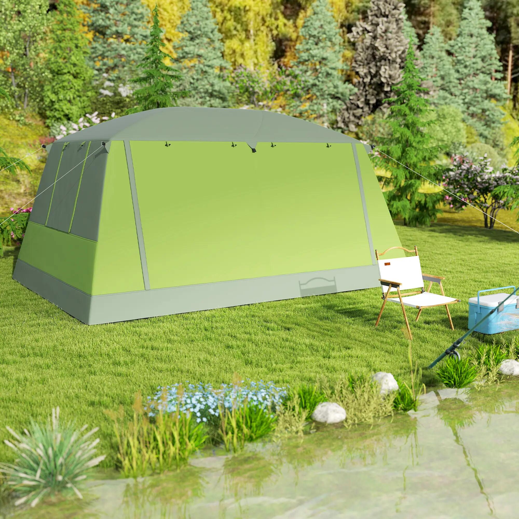 Tenda de Campismo Familiar para 4-8 Pessoas 410x310x225cm Verde Outsunny 5/7