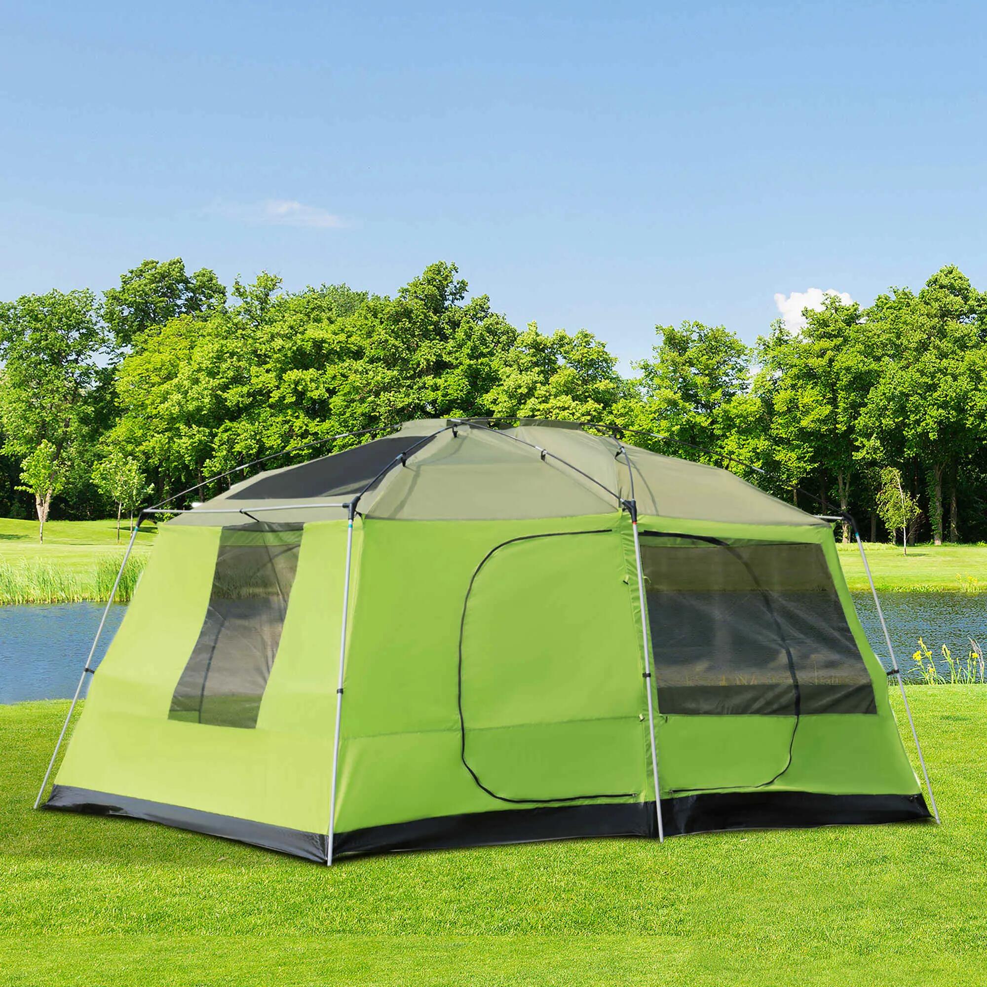 Tenda de Campismo Familiar para 4-8 Pessoas 410x310x225cm Verde Outsunny 2/7
