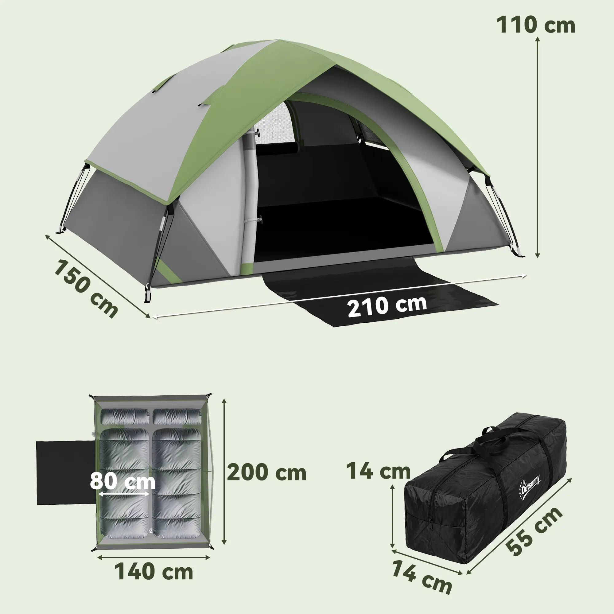 Tenda de campismo 210x150x110 cm  cinza e verde Outsunny 3/7