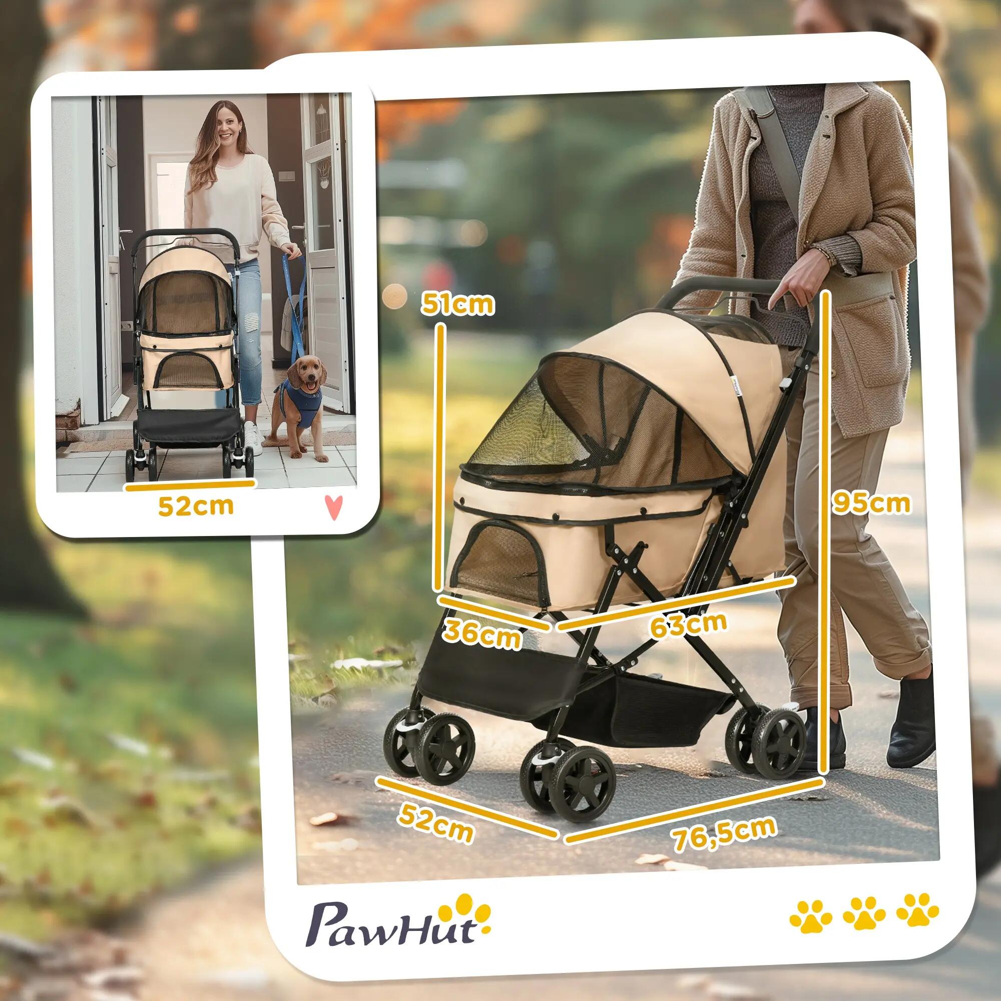 Cochecito para Mascotas PawHut 76.5x52x95 cm Marrón 3/10