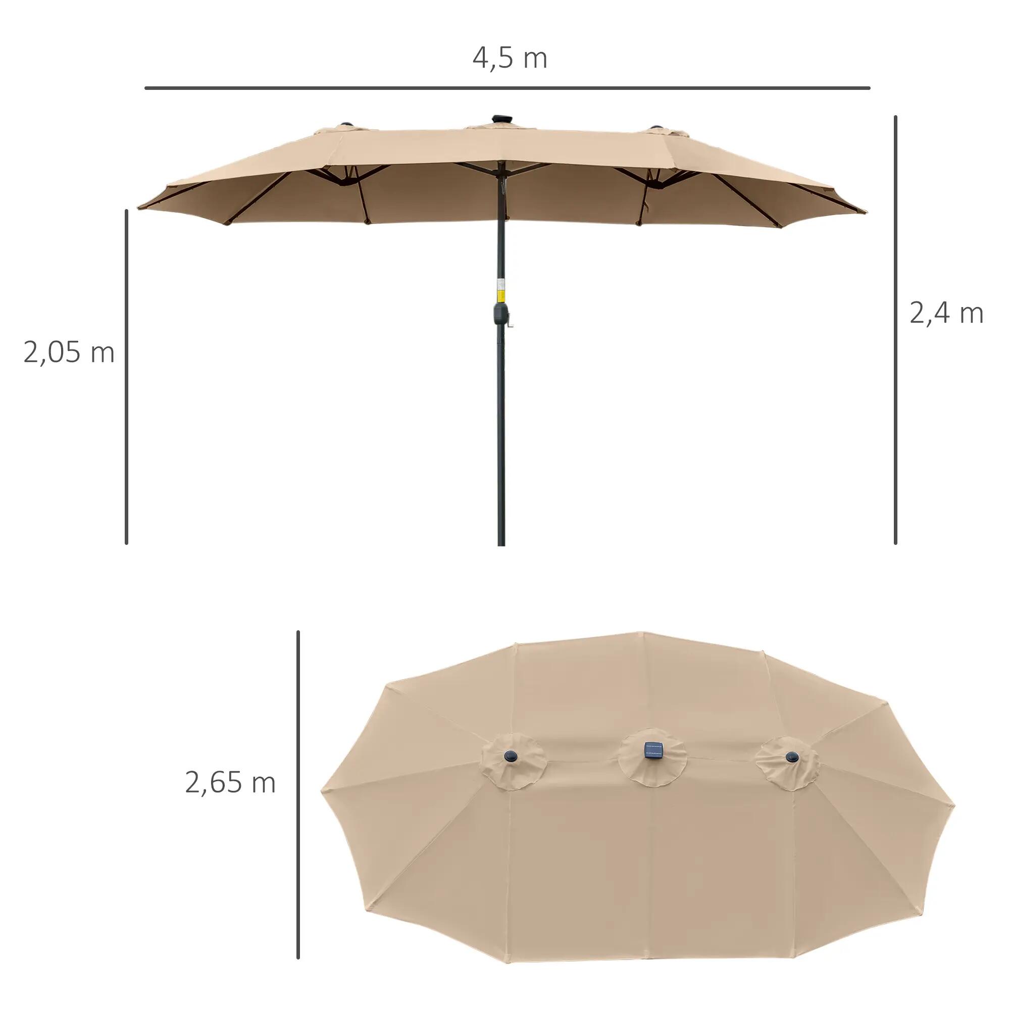 Chapéu de Sol Duplo de Jardim Outsunny 450x265x240 cm Cáqui 3/7