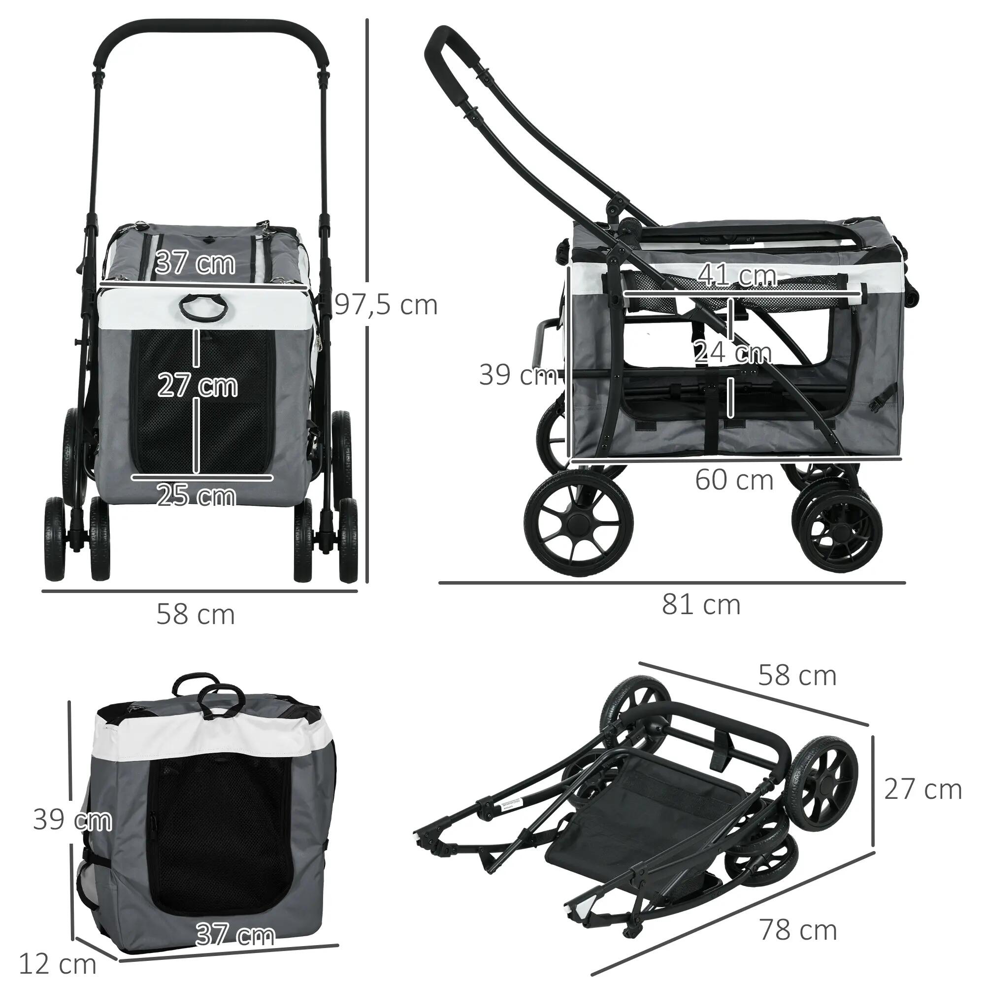 Carrinho para animais de estimação 81x58x97,5 cm cinzento PawHut 3/7