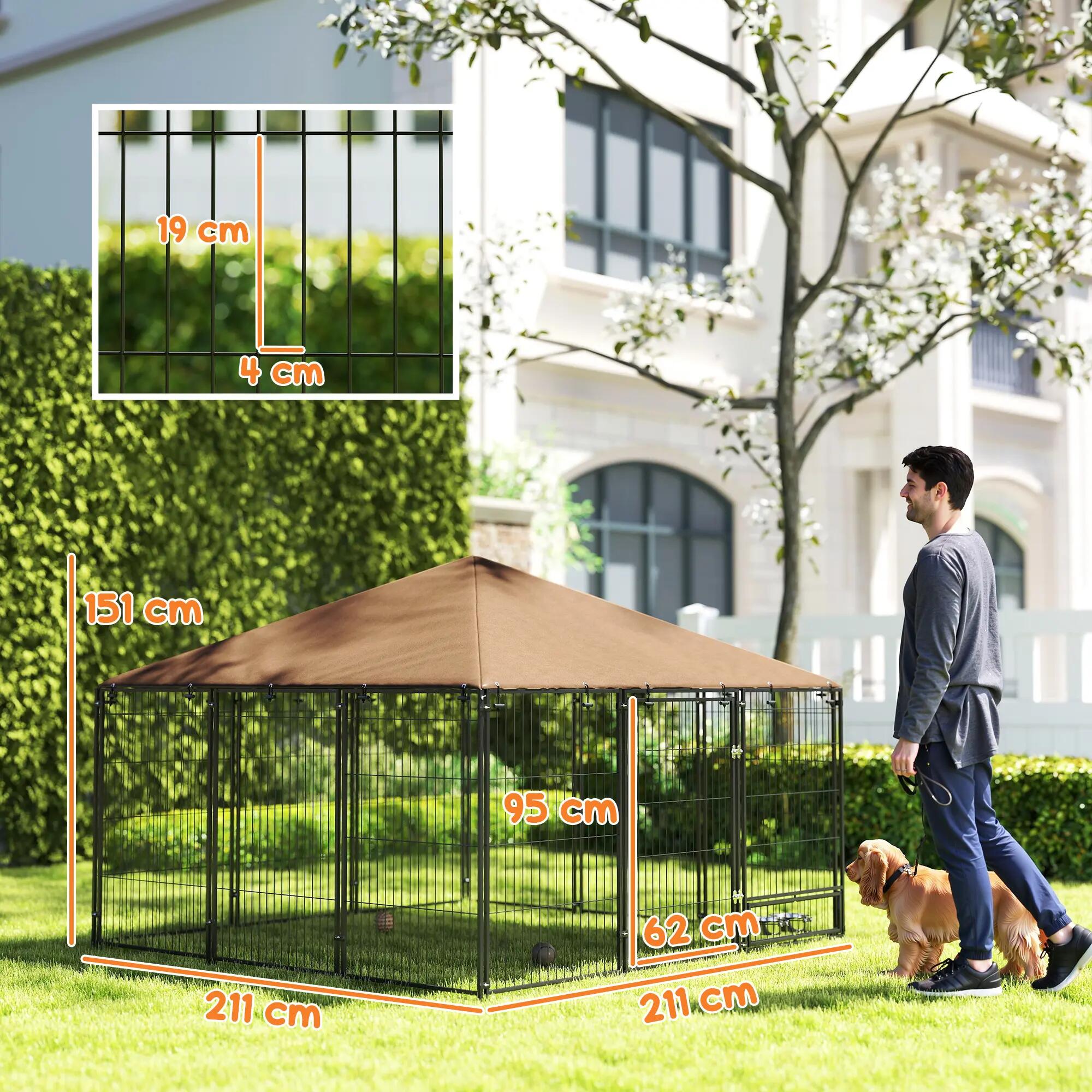 Parque para cães 211x211x151 cm preto e marrom PawHut 3/7