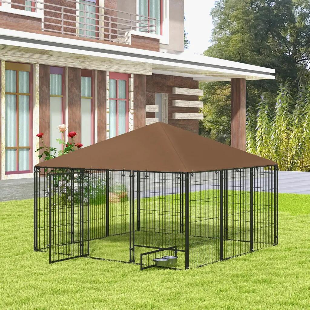 Parque para cães 211x211x151 cm preto e marrom PawHut 2/7