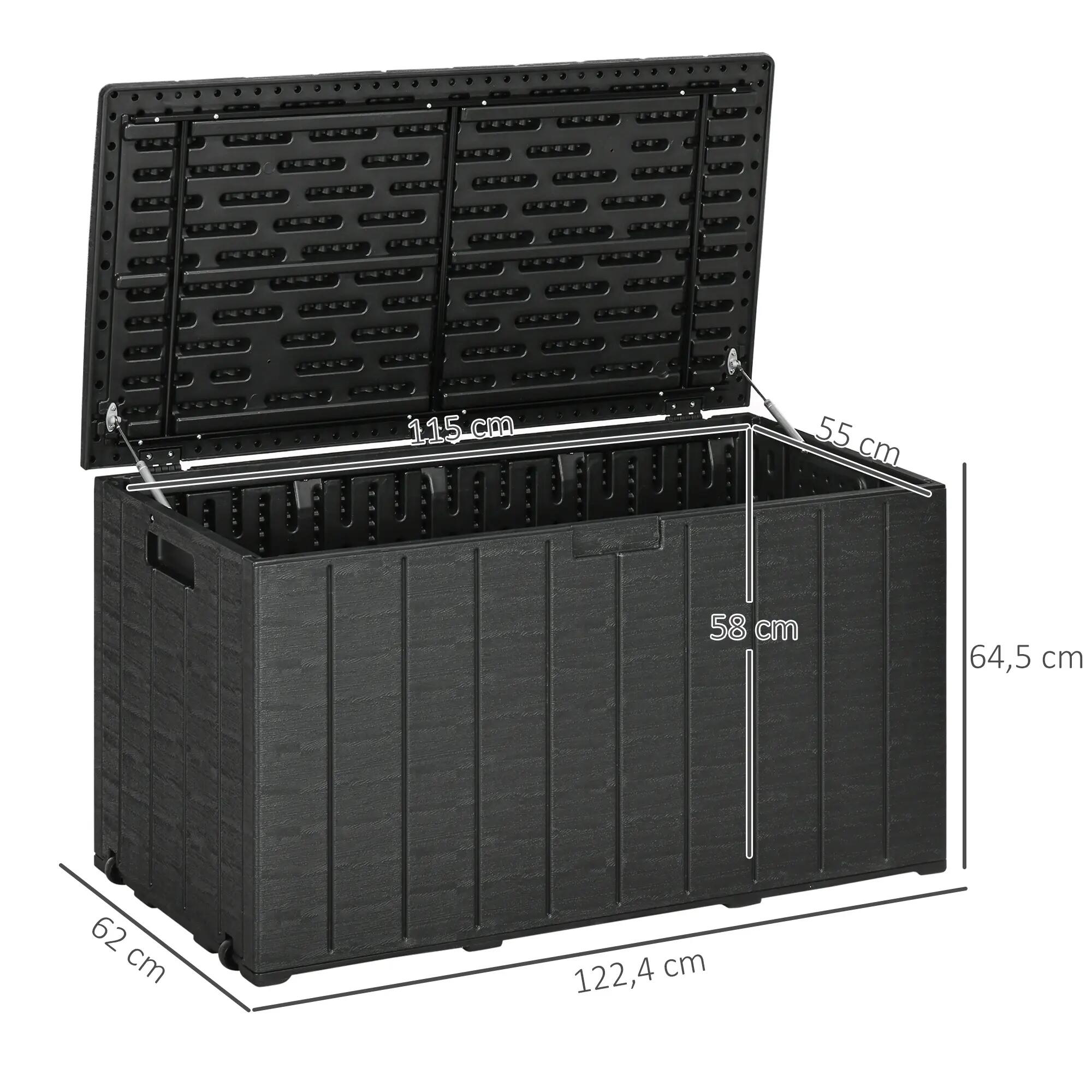 Baú de armazenamento exterior 122,4x62x64,5 cm preto Outsunny 3/7