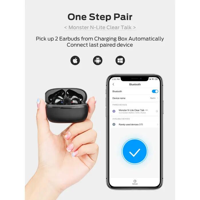 Ecouteurs intra-auriculaires True Wireless Monster N-Lite Clear Talk Noir 7/7