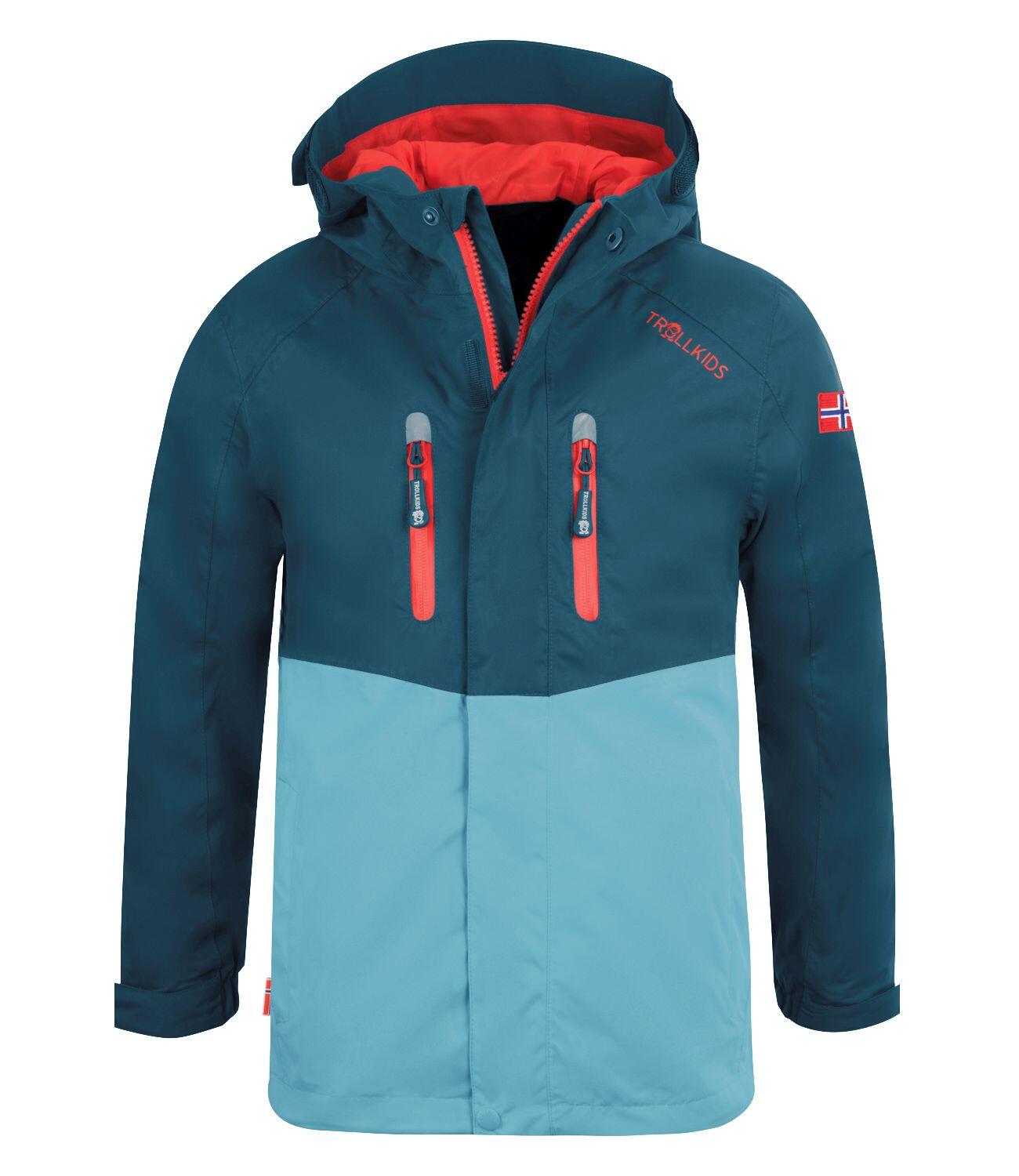 TROLLKIDS Kinder Regenjacke Nusfjord Petrolblau/Rot