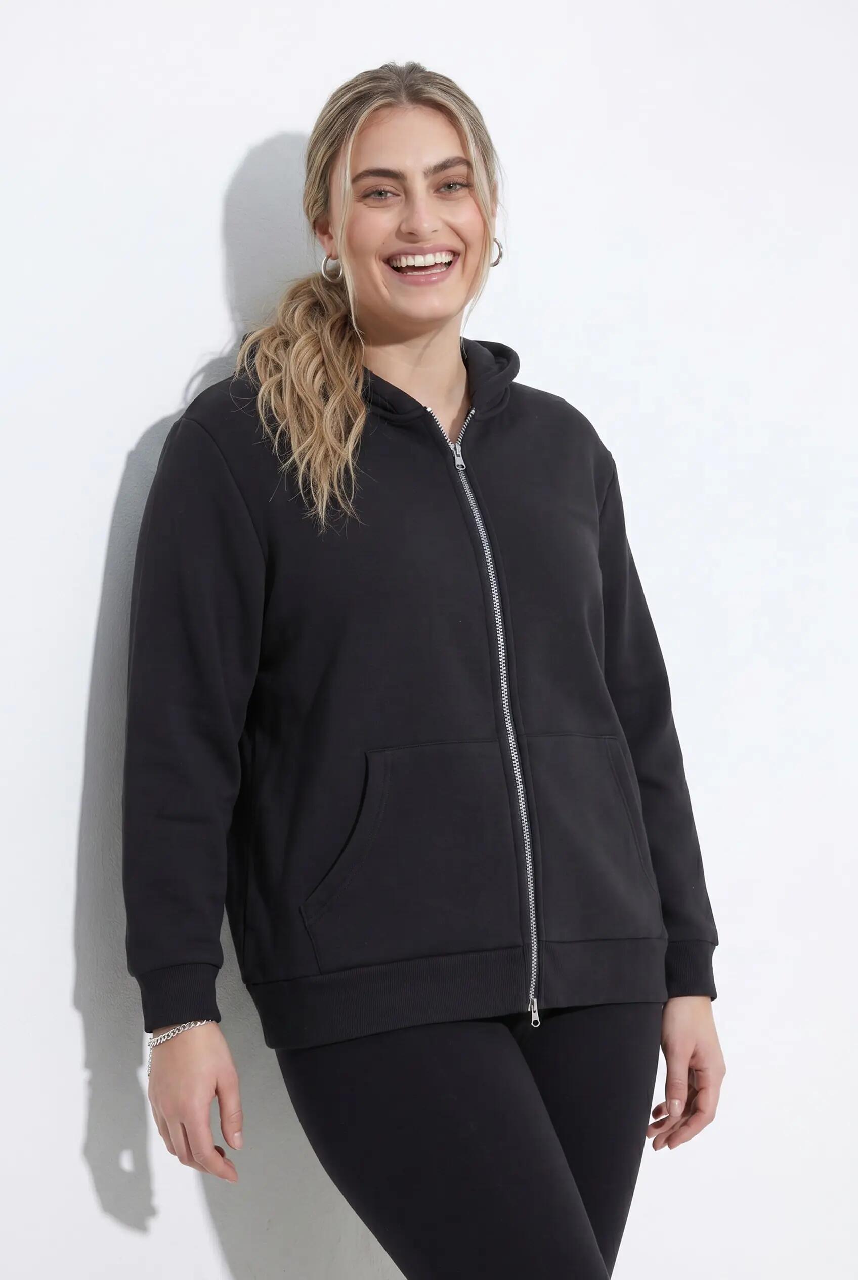 Dames Sweatjasje voering van imitatiebont capuchon lange mouwen 6/8