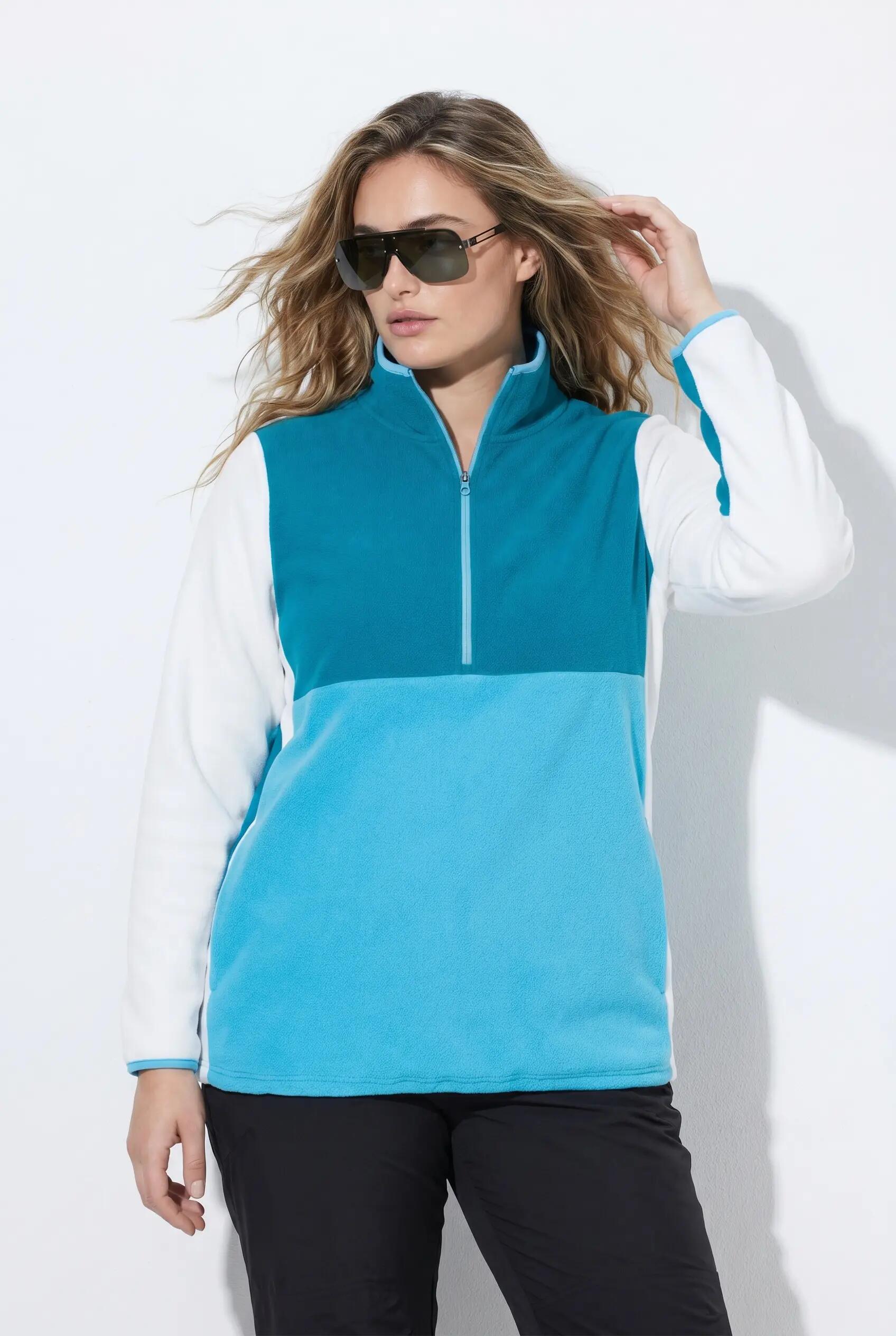 Dames Fleece-troyer colorblocking troyerkraag lange mouwen 8/9