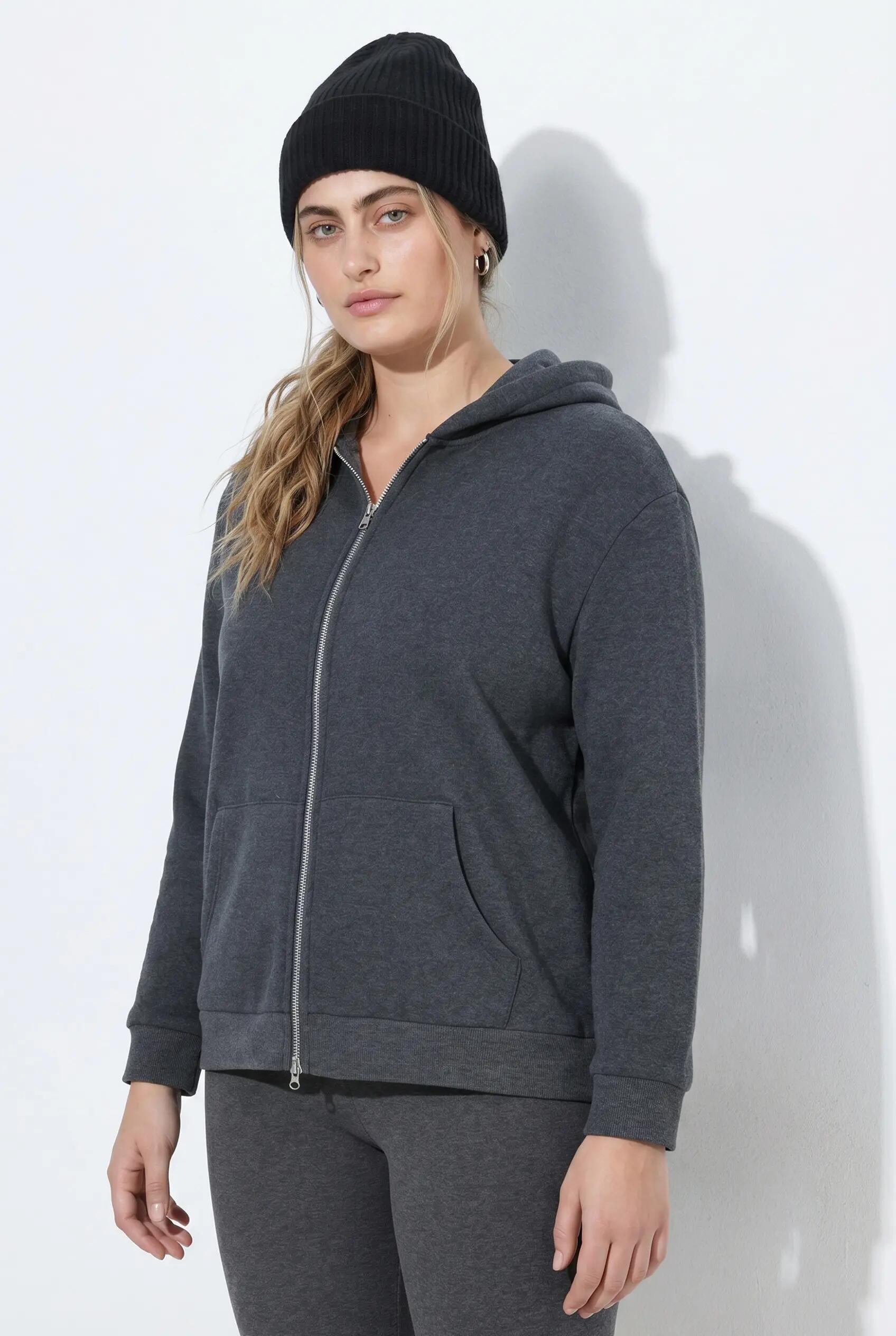 Dames Sweatjasje voering van imitatiebont capuchon lange mouwen 6/8
