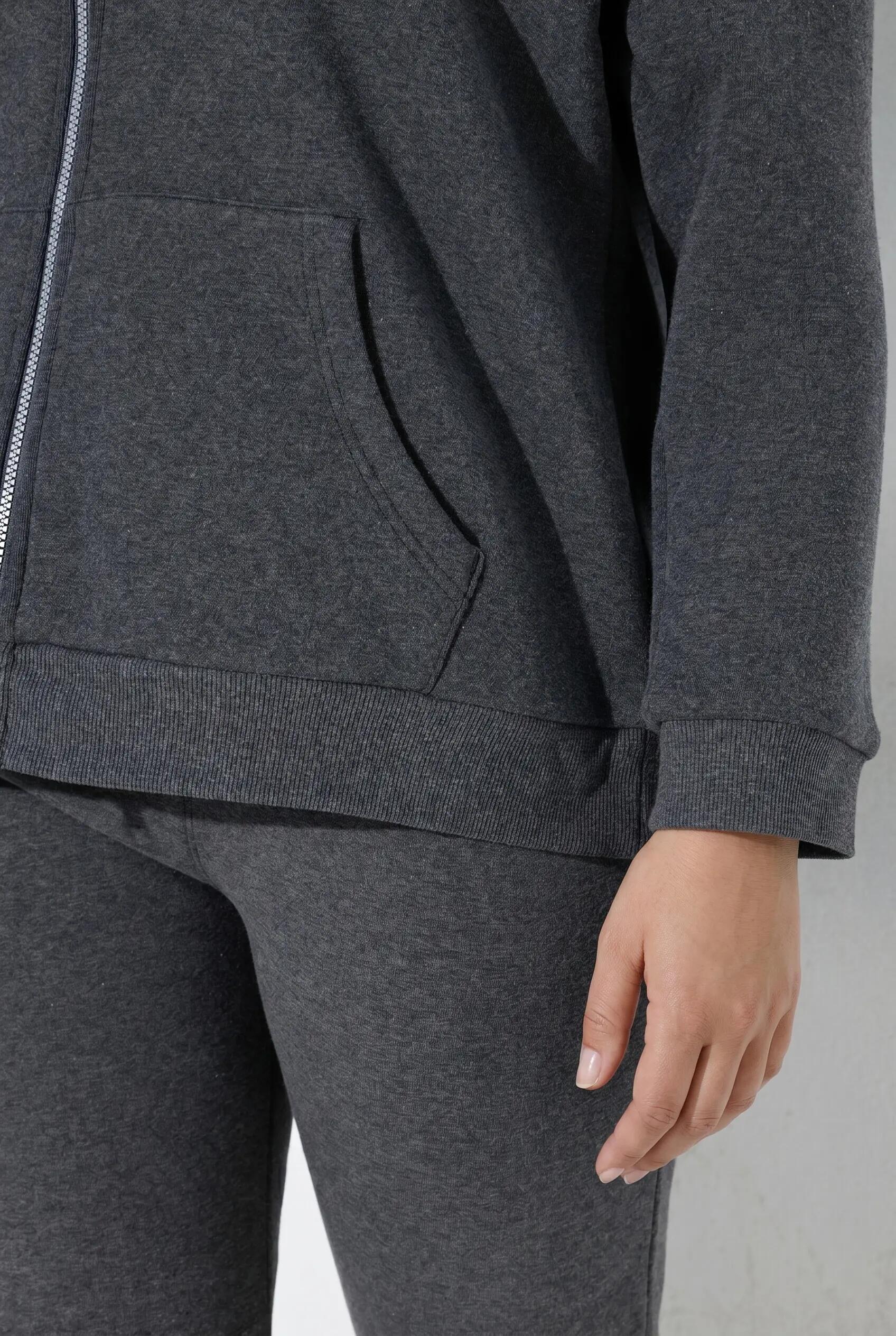 Dames Sweatjasje voering van imitatiebont capuchon lange mouwen 4/8