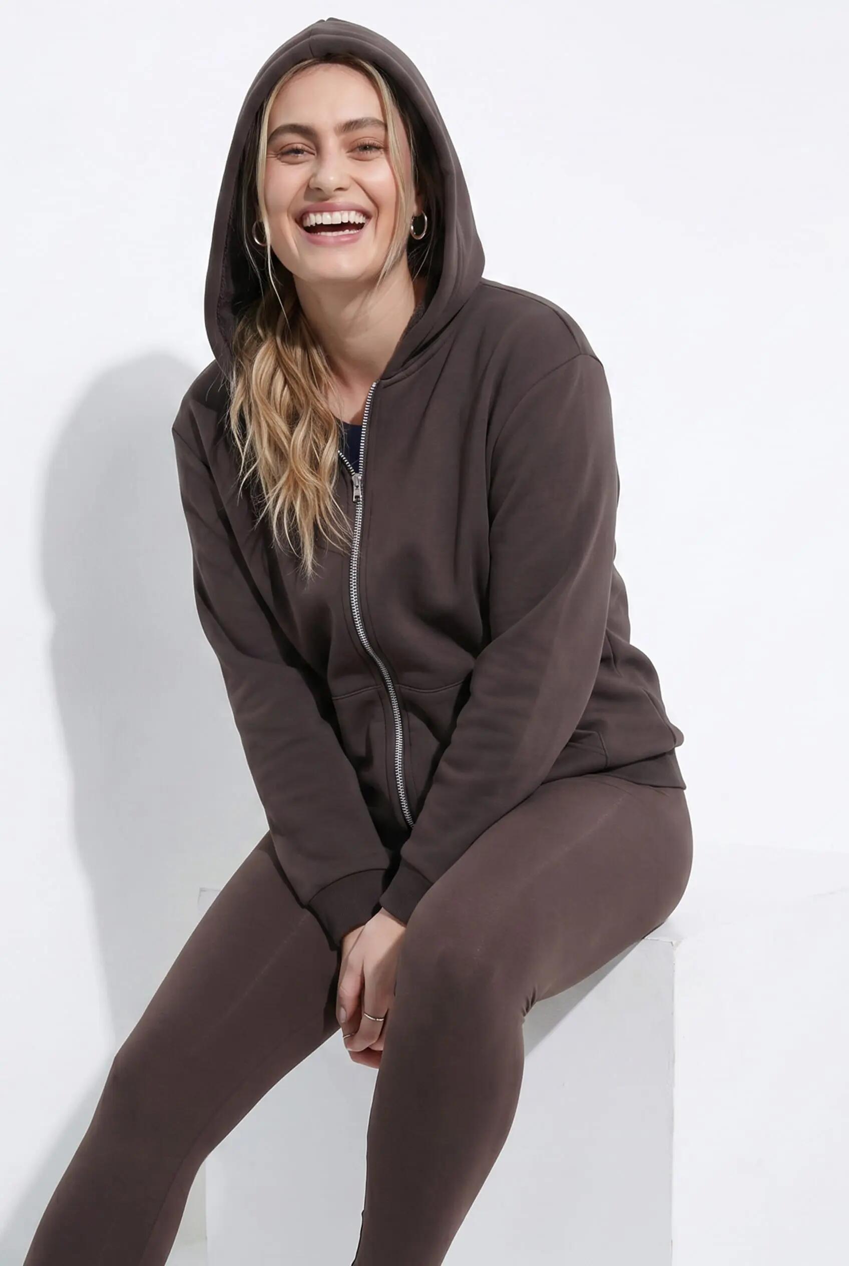 Dames Sweatjasje voering van imitatiebont capuchon lange mouwen 8/9