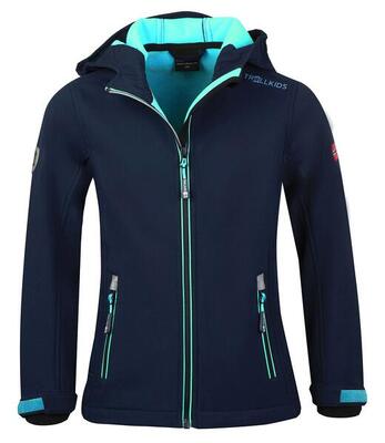Mädchen Softshelljacke Trollfjord Wasserabweisend Mitternachtsblau / Coral