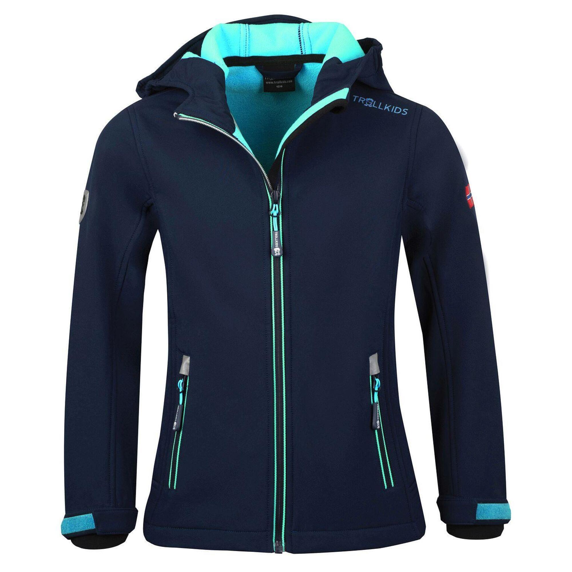 Girls Softshell Jacket Trollfjord Windbreaker Waterproof Navy/Turquoise