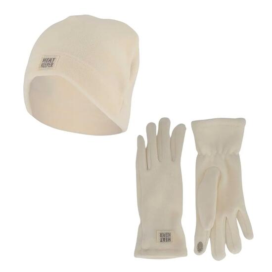 Ensemble d'Hiver Femme Polaire - Bonnet + Gants - Blanc cassé