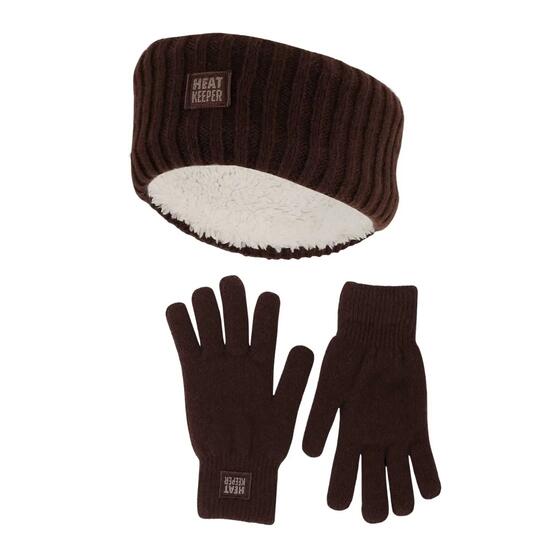 Winter-Set Damen Strick - Stirnband + Handschuhe - Braun