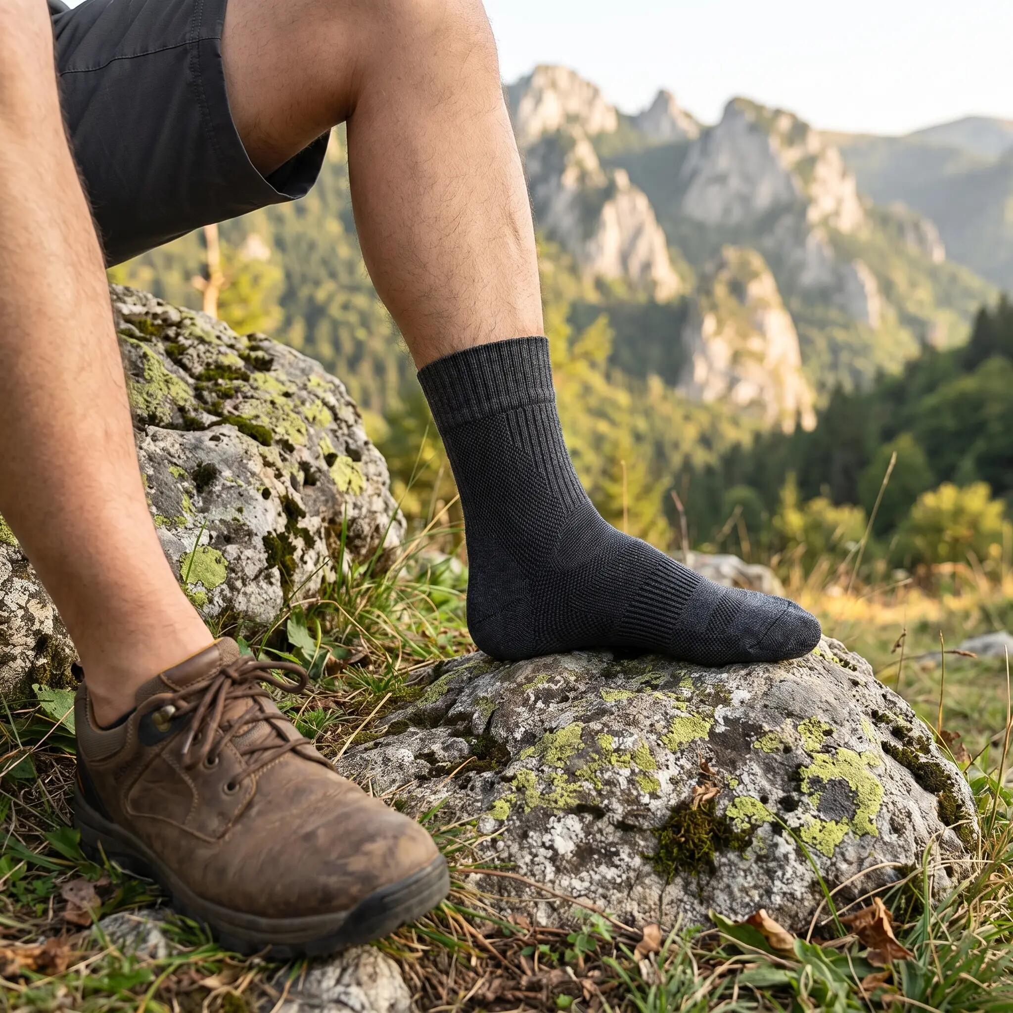 Sosete Hiking Lana Merino – Amortizare, Anti-Miros, Gri Inchis, L (39-43) 7/8