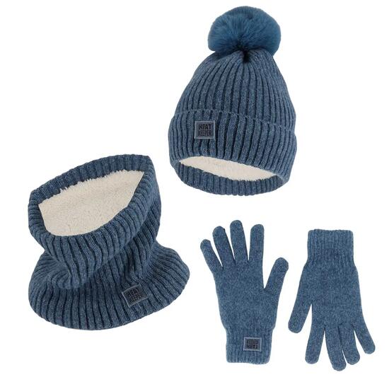 Winterset Dames - Muts + Handschoenen + Nekwarmer - Denim