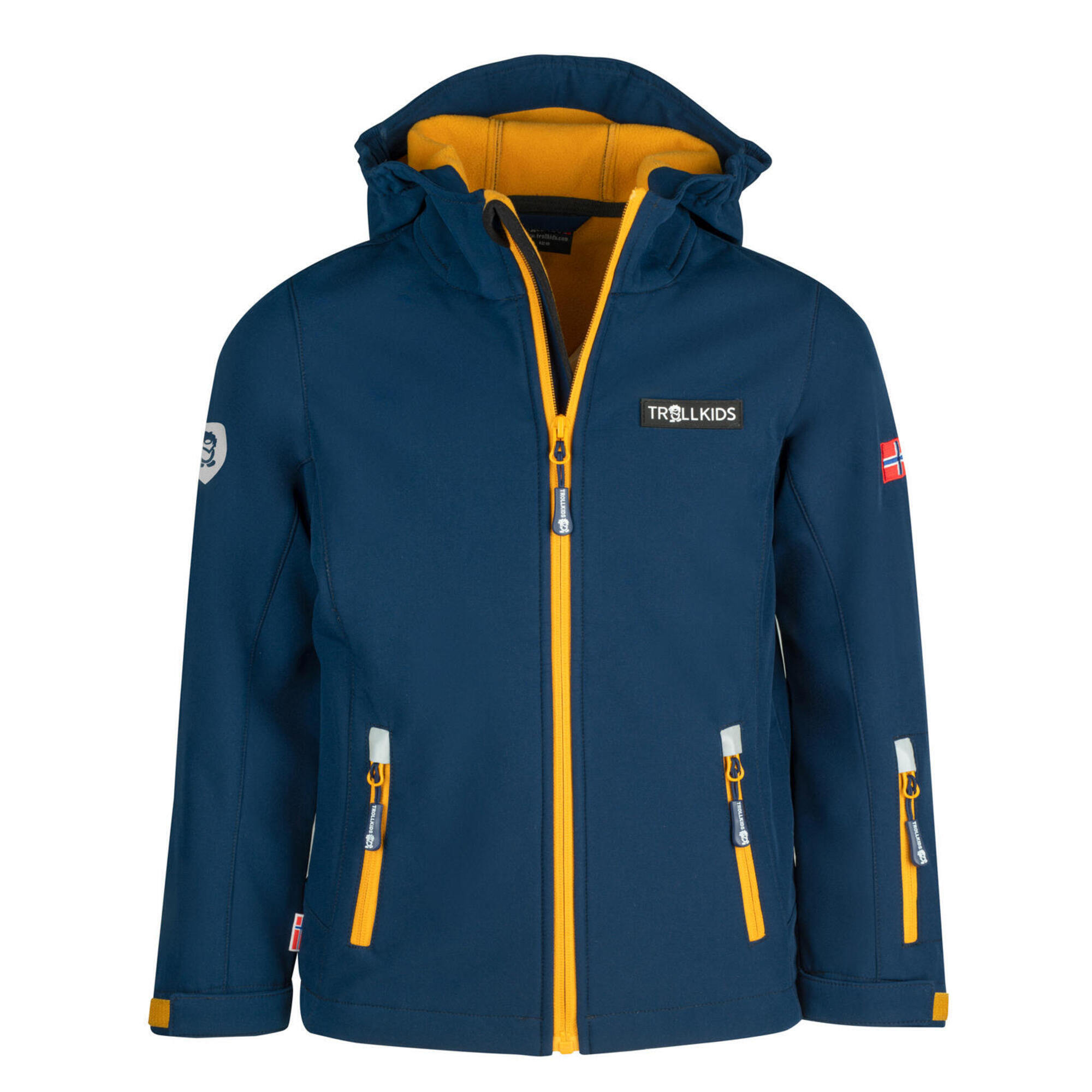 TROLLKIDS Kinder Softshell Jacke Oslofjord Wasserabweisend Mystikblau/Goldgelb