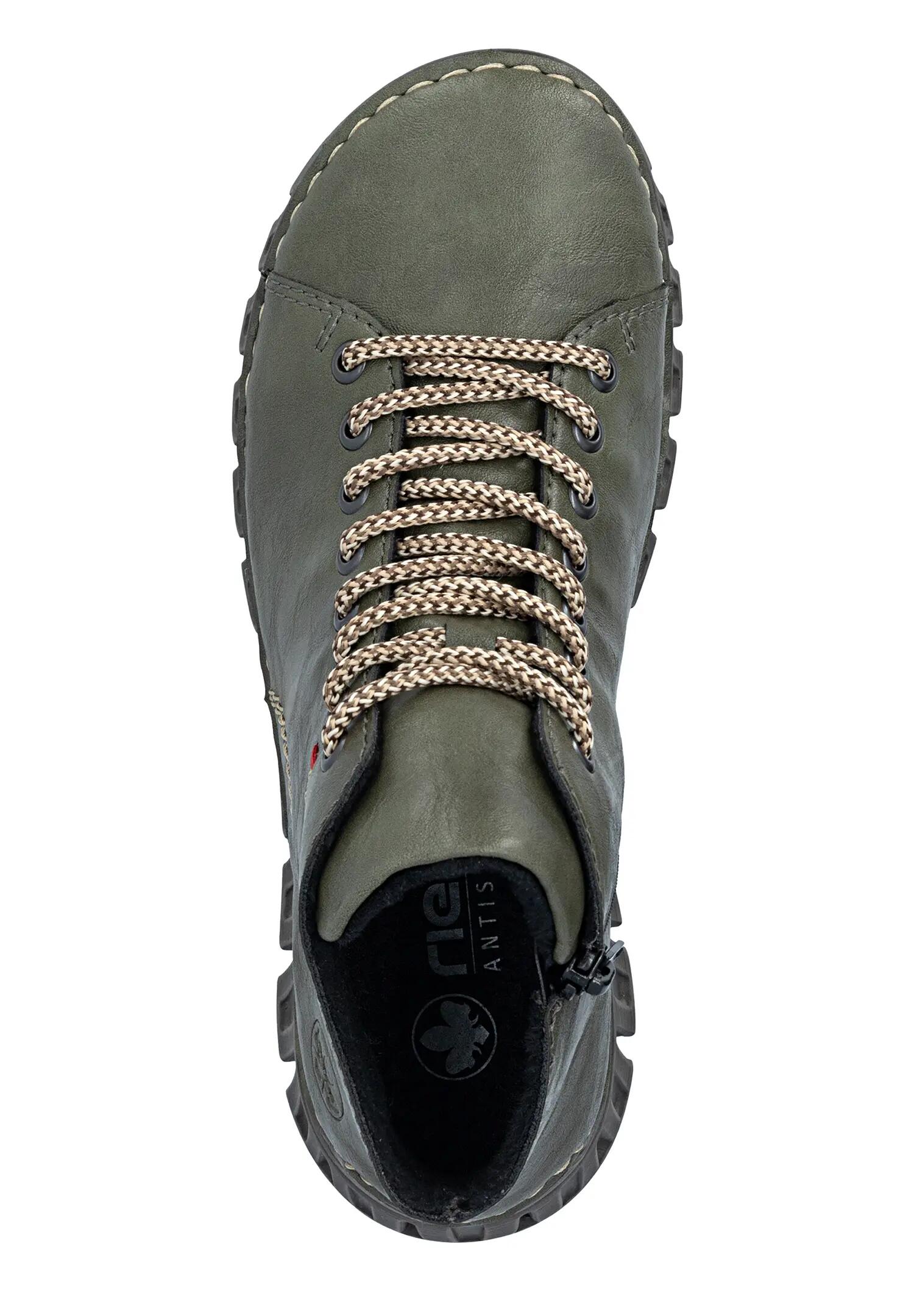 Rieker Damen Schnürstiefel Anflechter Machart Kunstleder Grün 3/7