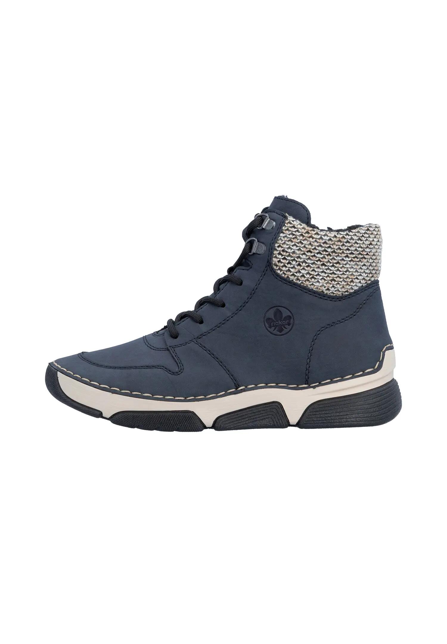 Rieker Damen Schnürstiefel Kunstleder Warmfutter Keilabsatz Blau 4/7