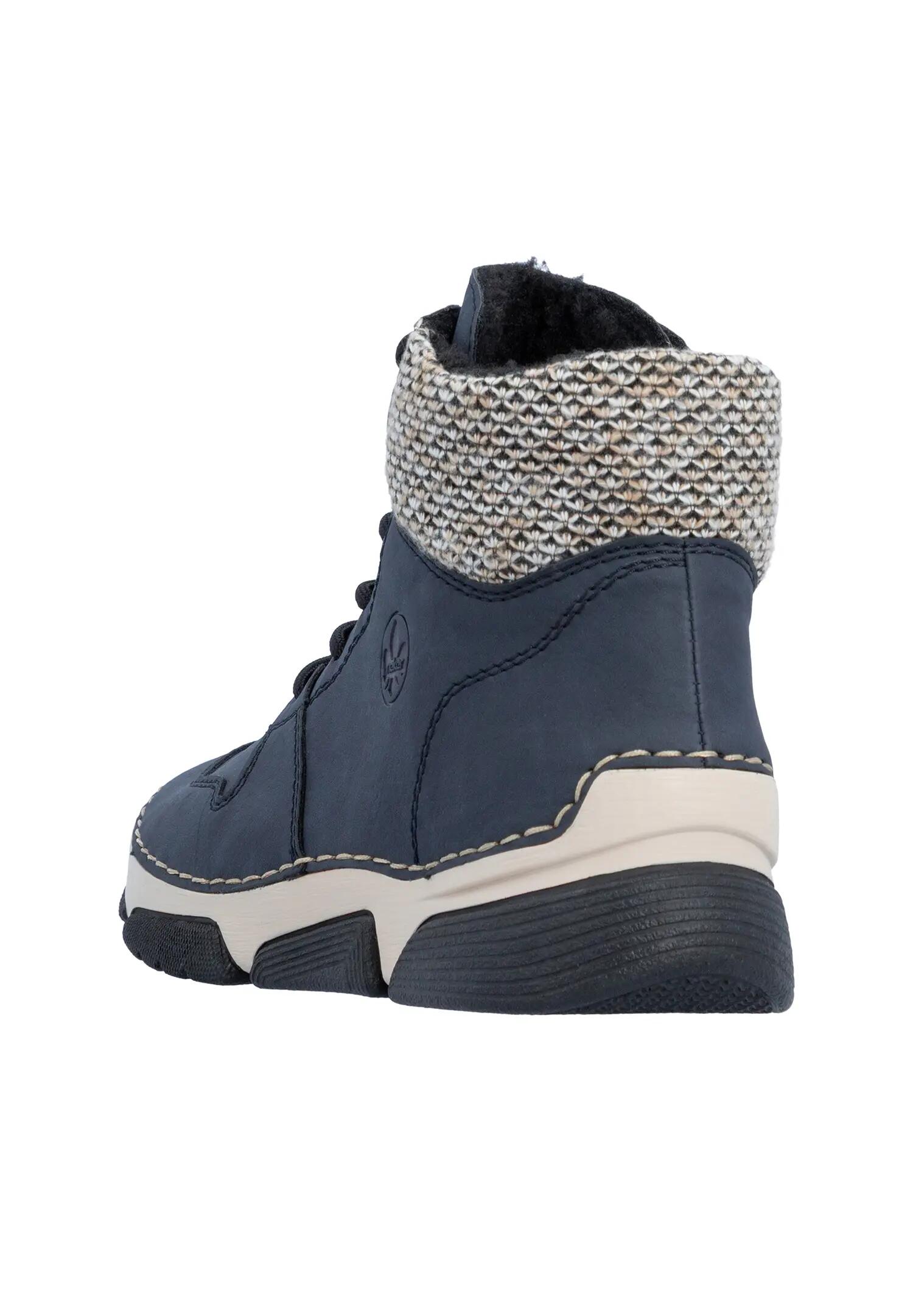 Rieker Damen Schnürstiefel Kunstleder Warmfutter Keilabsatz Blau 2/7