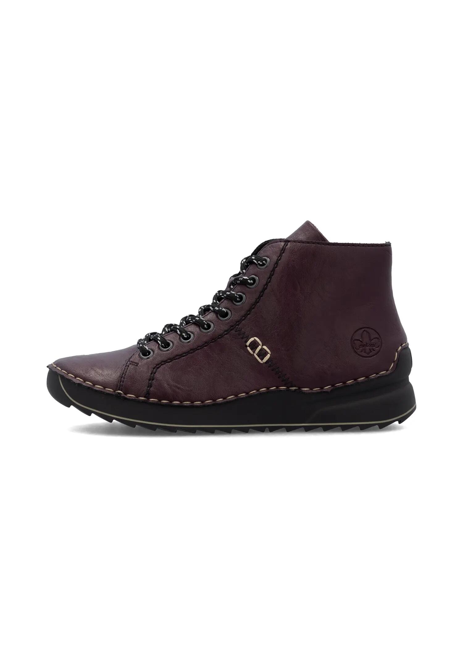 Rieker Damen Schnürstiefel Kunstleder Keilabsatz Rot 3/4