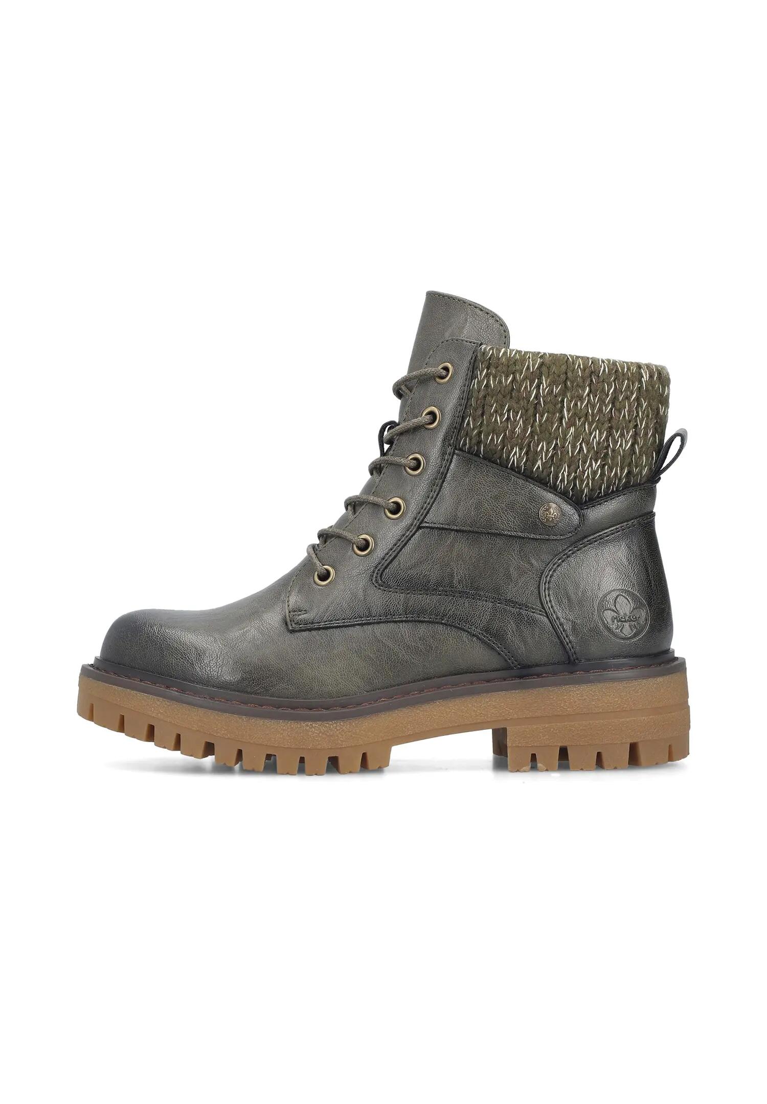 Rieker Damen Schnürstiefel Kunstleder Warmfutter Komfortweite Grün 3/5
