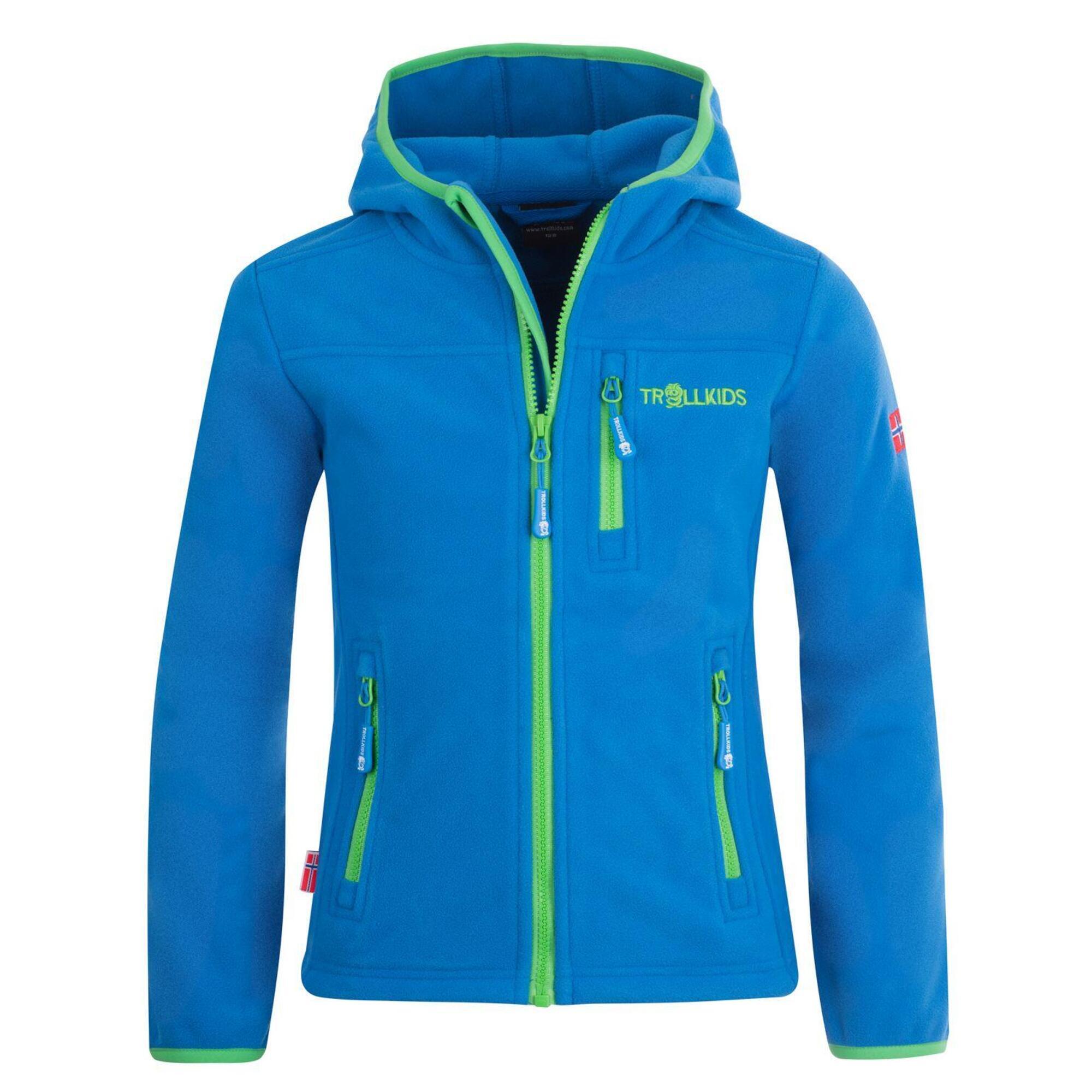 Stavangar windproof fleece jacket for children Medium blue / Light green