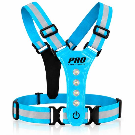 Gilet de course à pied avec éclairage et bandes réfléchissantes, bleu clair