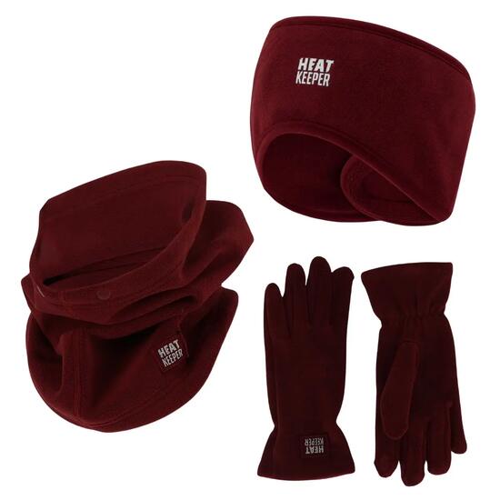 Winter-Set Damen Fleece - Stirnband + Handschuhe + Schlauchschal - Bordeaux