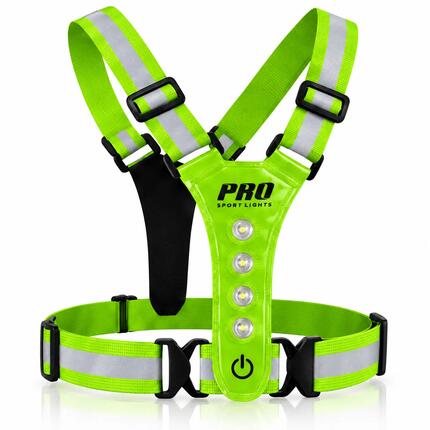 Gilet de course à pied avec éclairage et bandes réfléchissantes, jaune fluo