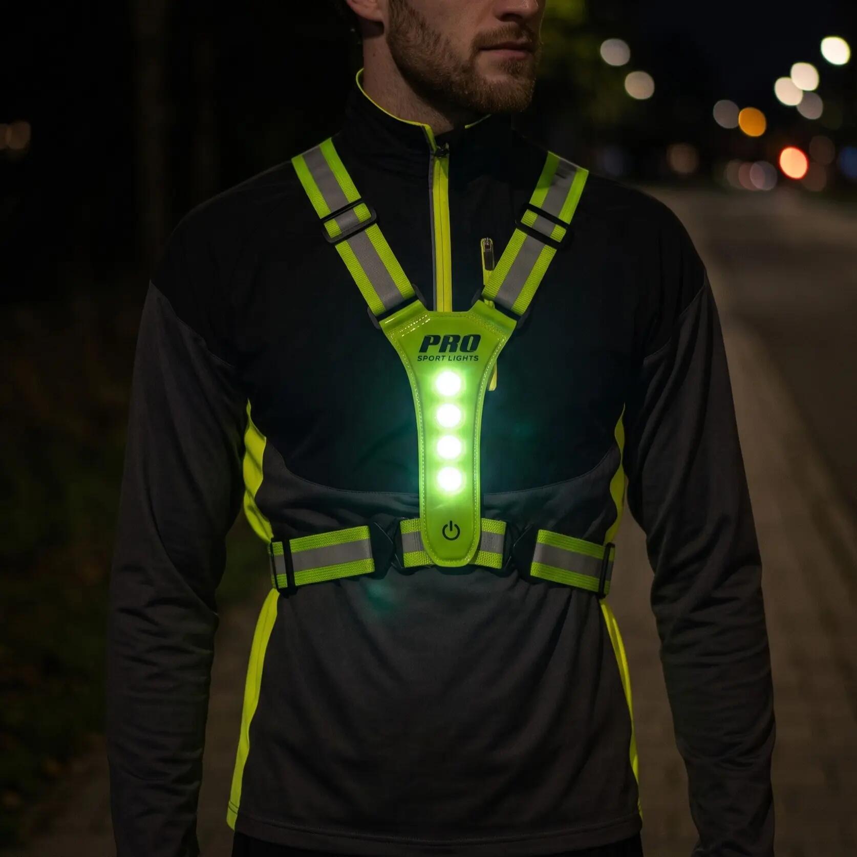 Gilet de course à pied avec éclairage et bandes réfléchissantes, jaune fluo 2/6