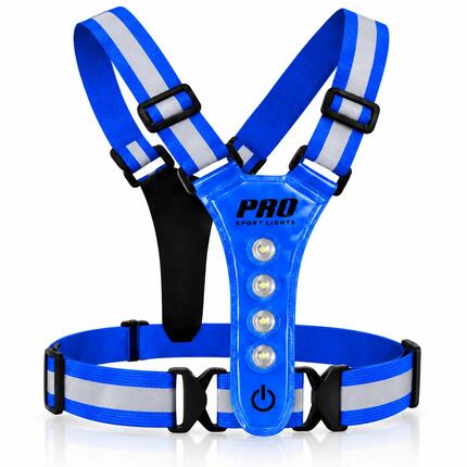 Veste de course à pied avec éclairage et bandes réfléchissantes, bleue
