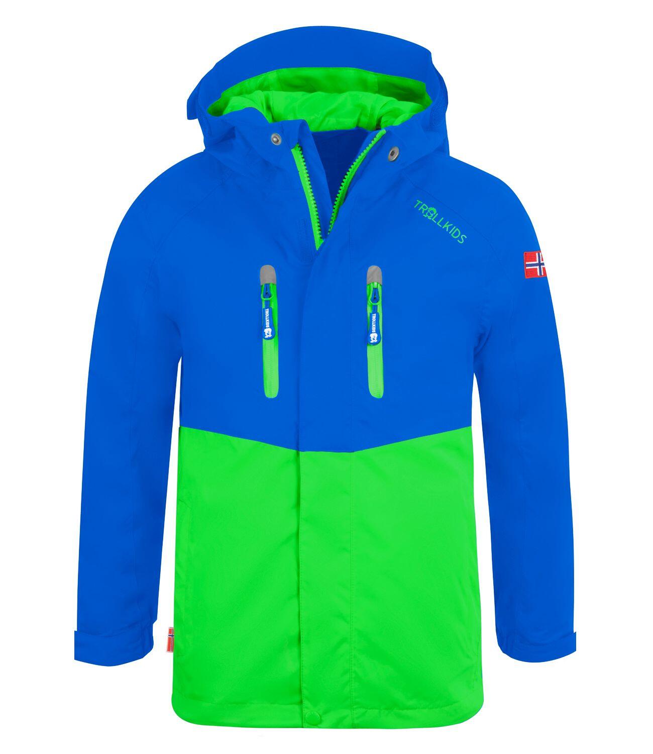 TROLLKIDS Kinder Regenjacke Nusfjord Mittelblau / Hellgrün