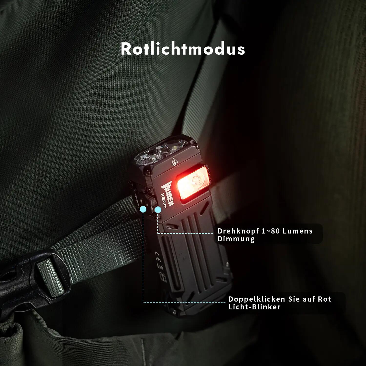 Wandern – Lampe mit Weiß- und Rotlicht, 1500 lm, Schwarz – WUBEN X2 Pro+ 9/15