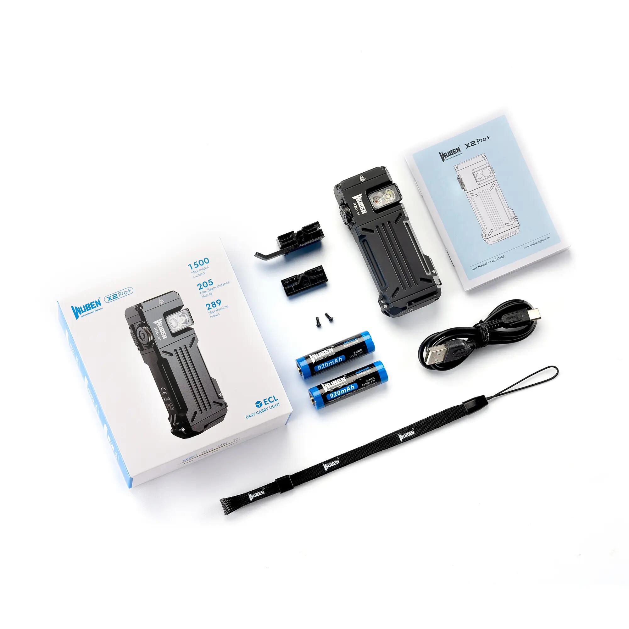 Wandern – Lampe mit Weiß- und Rotlicht, 1500 lm, Schwarz – WUBEN X2 Pro+ 15/15