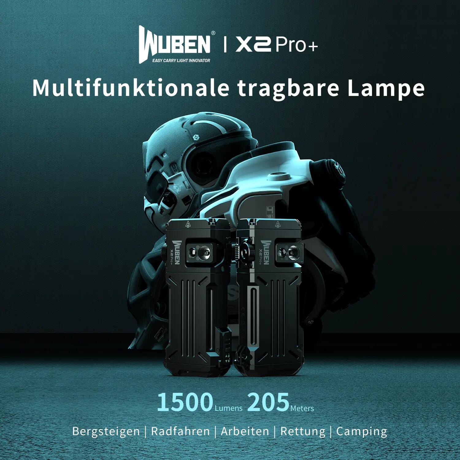 Wandern – Lampe mit Weiß- und Rotlicht, 1500 lm, Schwarz – WUBEN X2 Pro+ 10/15