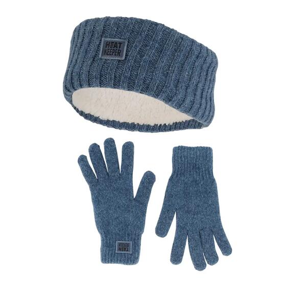 Winter-Set Damen Strick - Stirnband + Handschuhe - Braun
