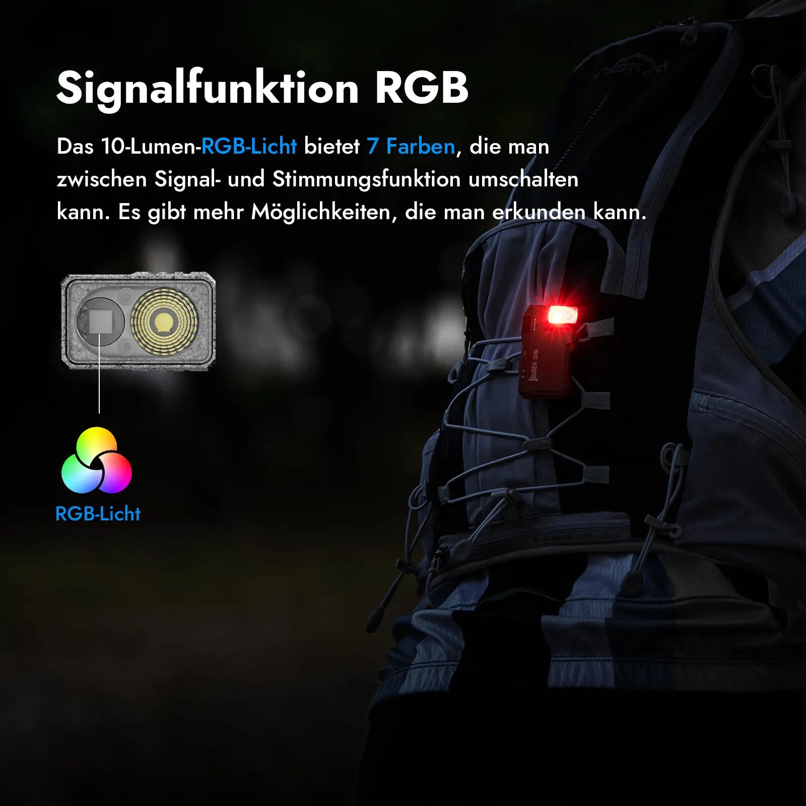 Wandern – Taschenlampe RGB, USB-C, 400 lm – WUBEN G5 9/13
