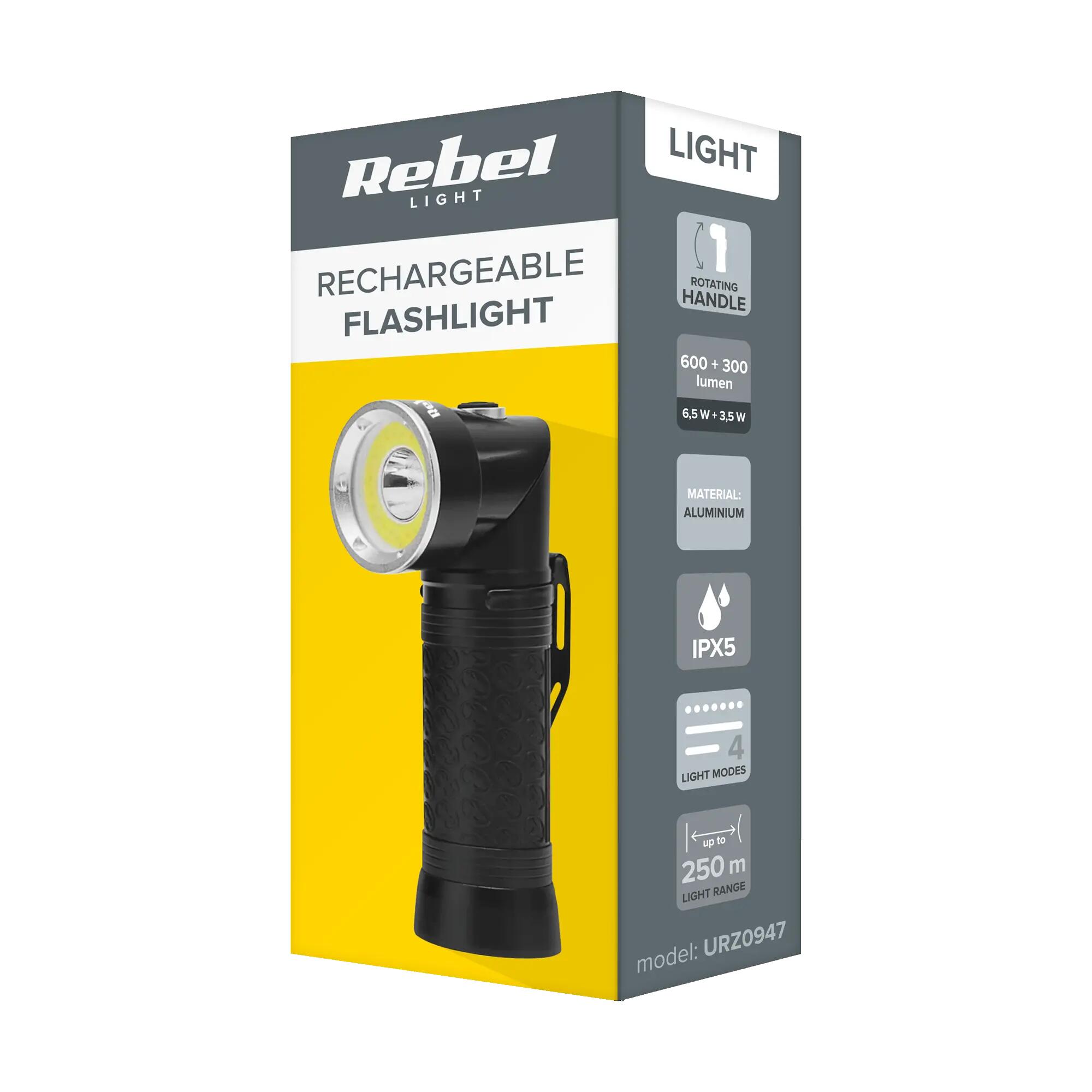 Latarka LED z ruchomą głowicą Rebel 1200 mAh 250m IPX5 aluminium 6/6