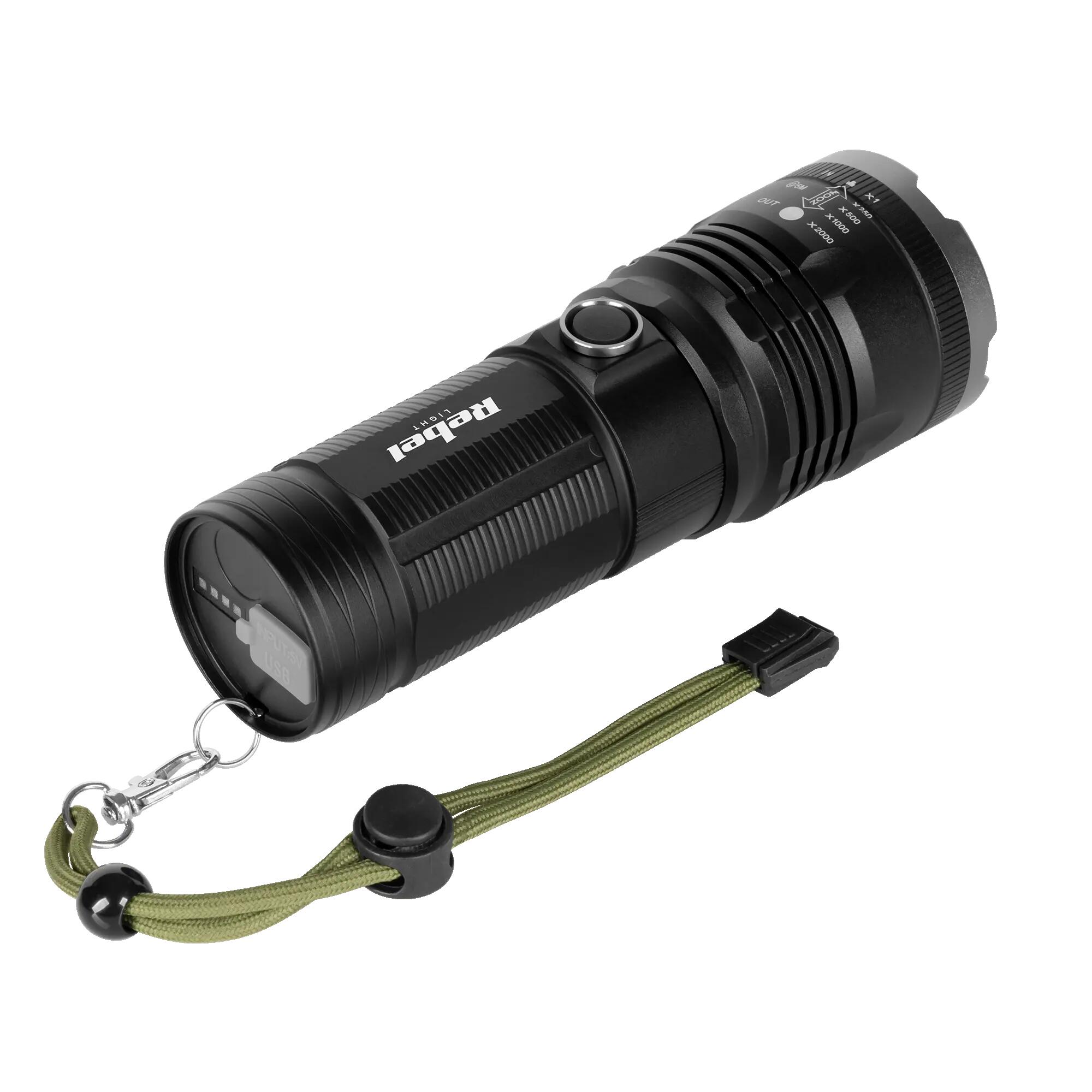 Latarka aluminiowa akumulatorowa LED 20 W Rebel IP65 ZOOM 2000 lm USB-C 3/7