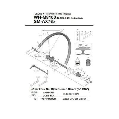 cono Shimano WH-M8100-B con coperchio antipolvere
