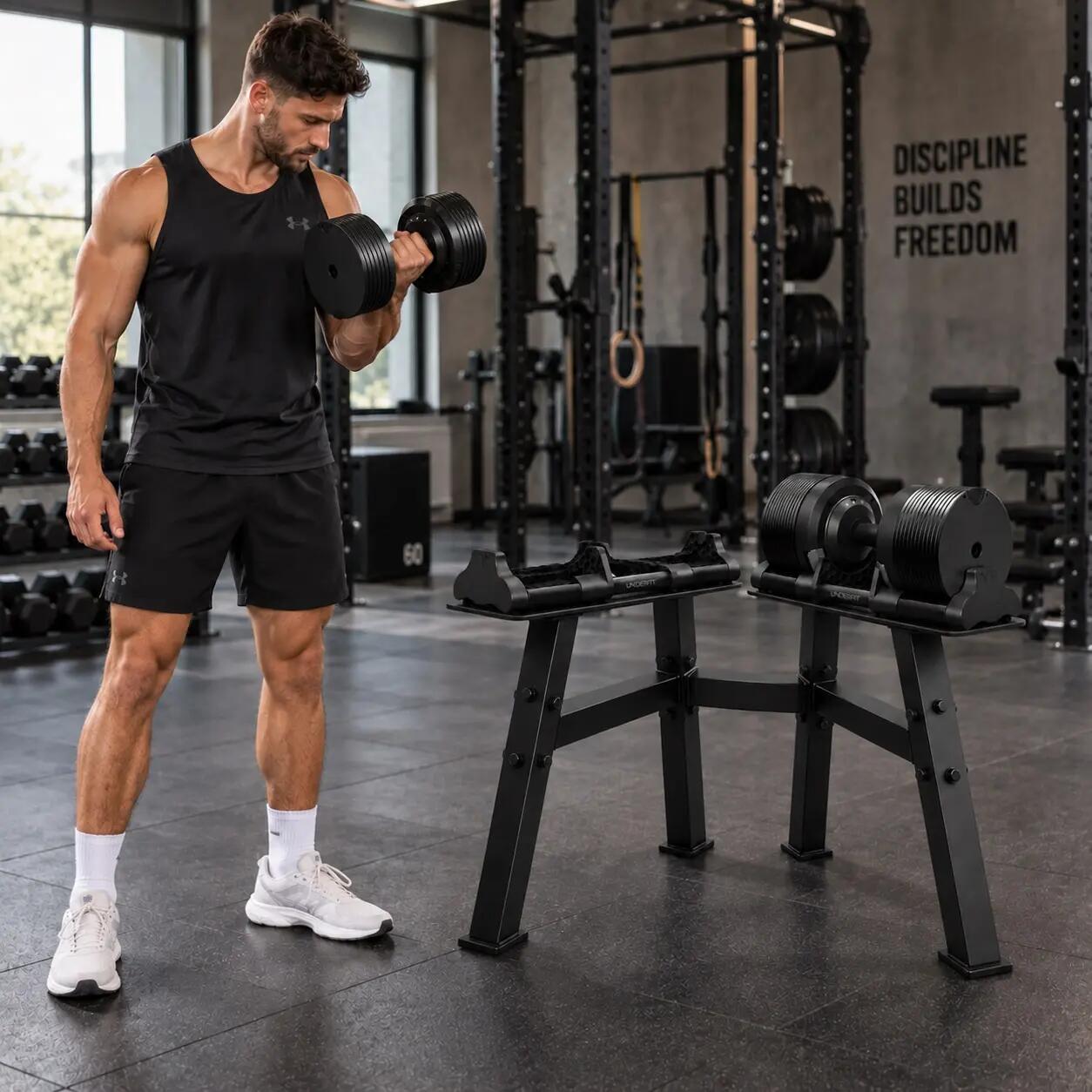 Zestaw hantli regulowanych 2x40 kg ze stojakiem regulacja 1 kg UNDERFIT 5/12